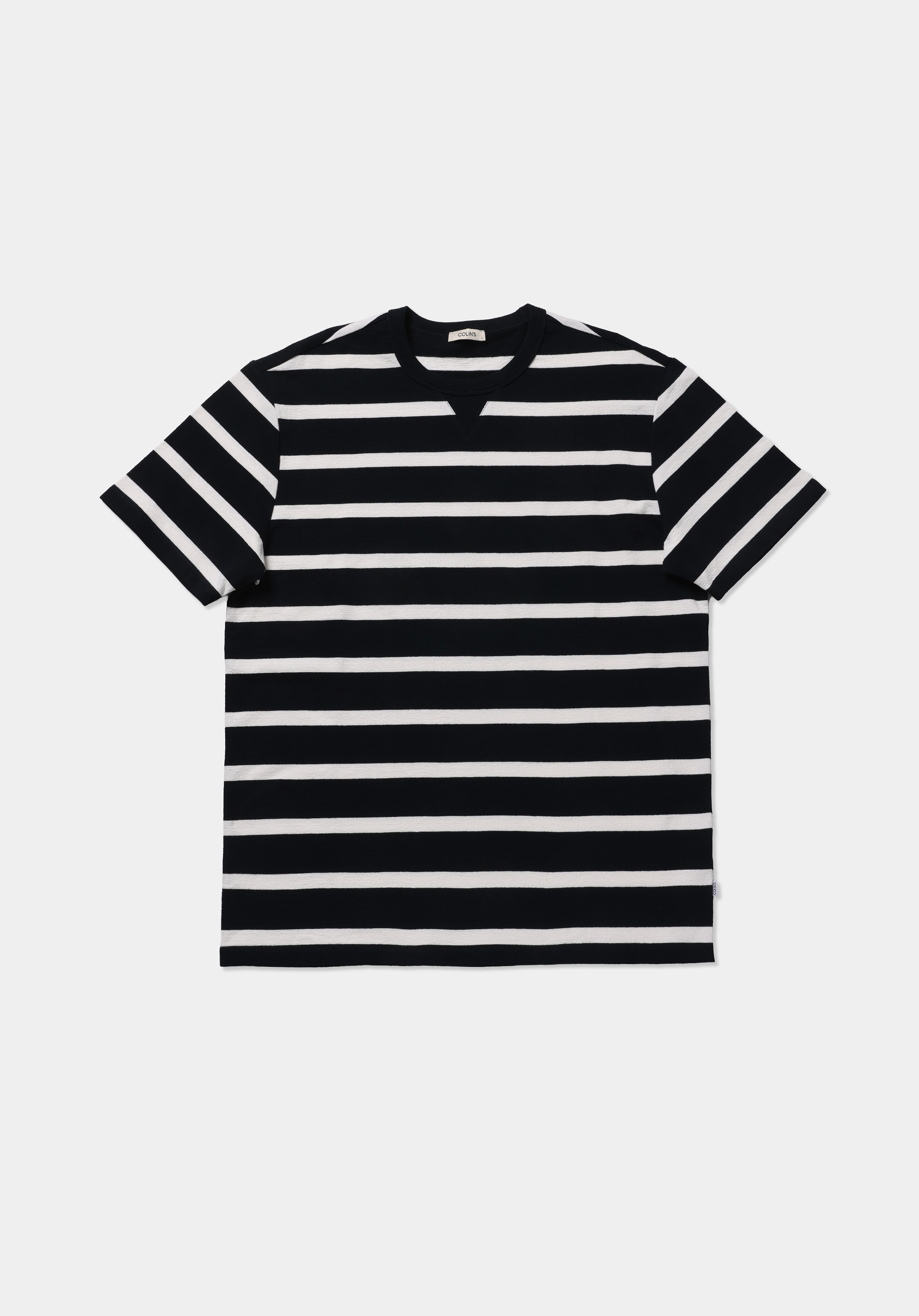 Comfort Fit Yuvarlak Yaka Çizgili Erkek Lacivert Kısa Kol Tişört