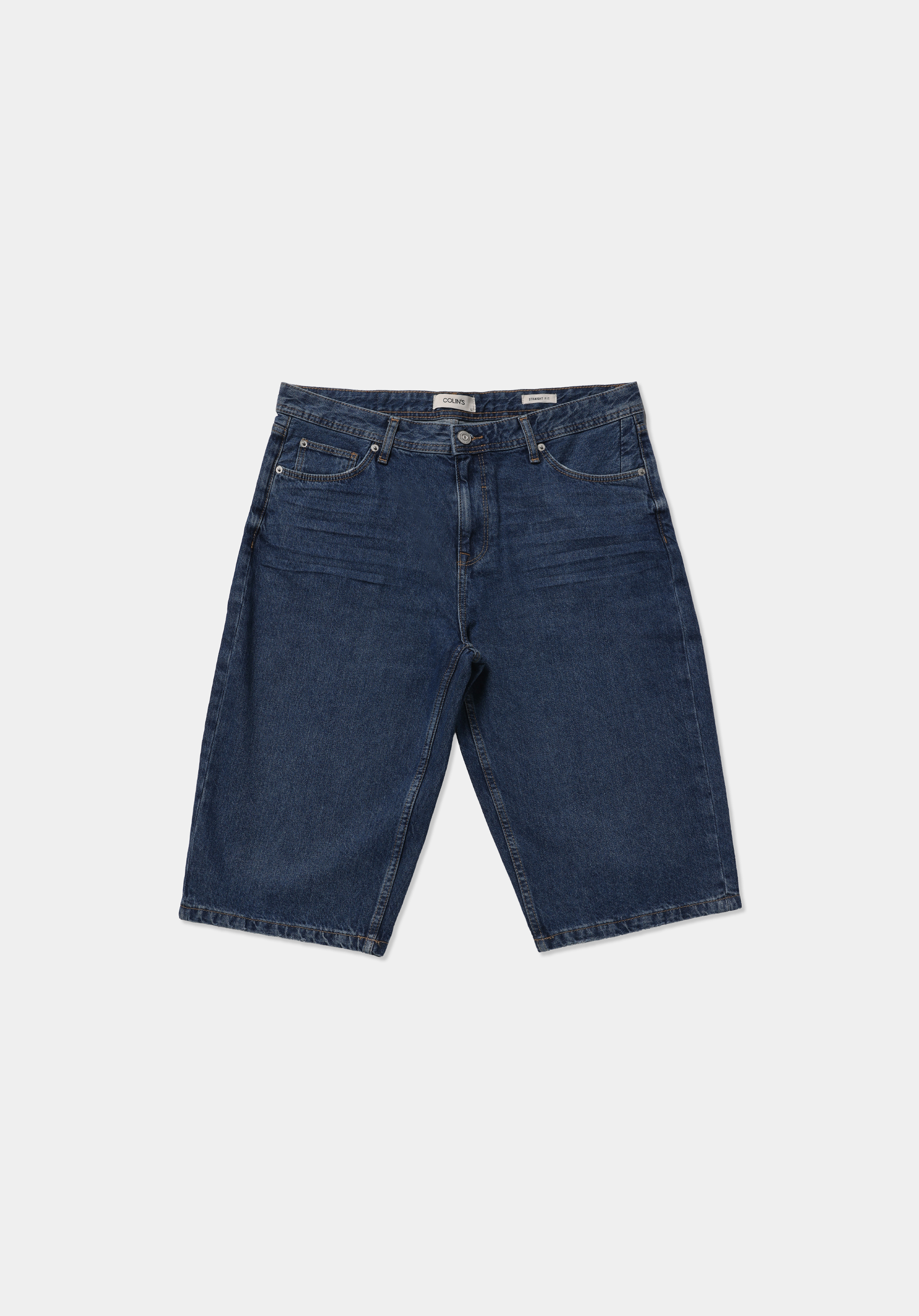 Straight Fit Orta Bel Düz Erkek Mid İndigo Denim Jean Şort