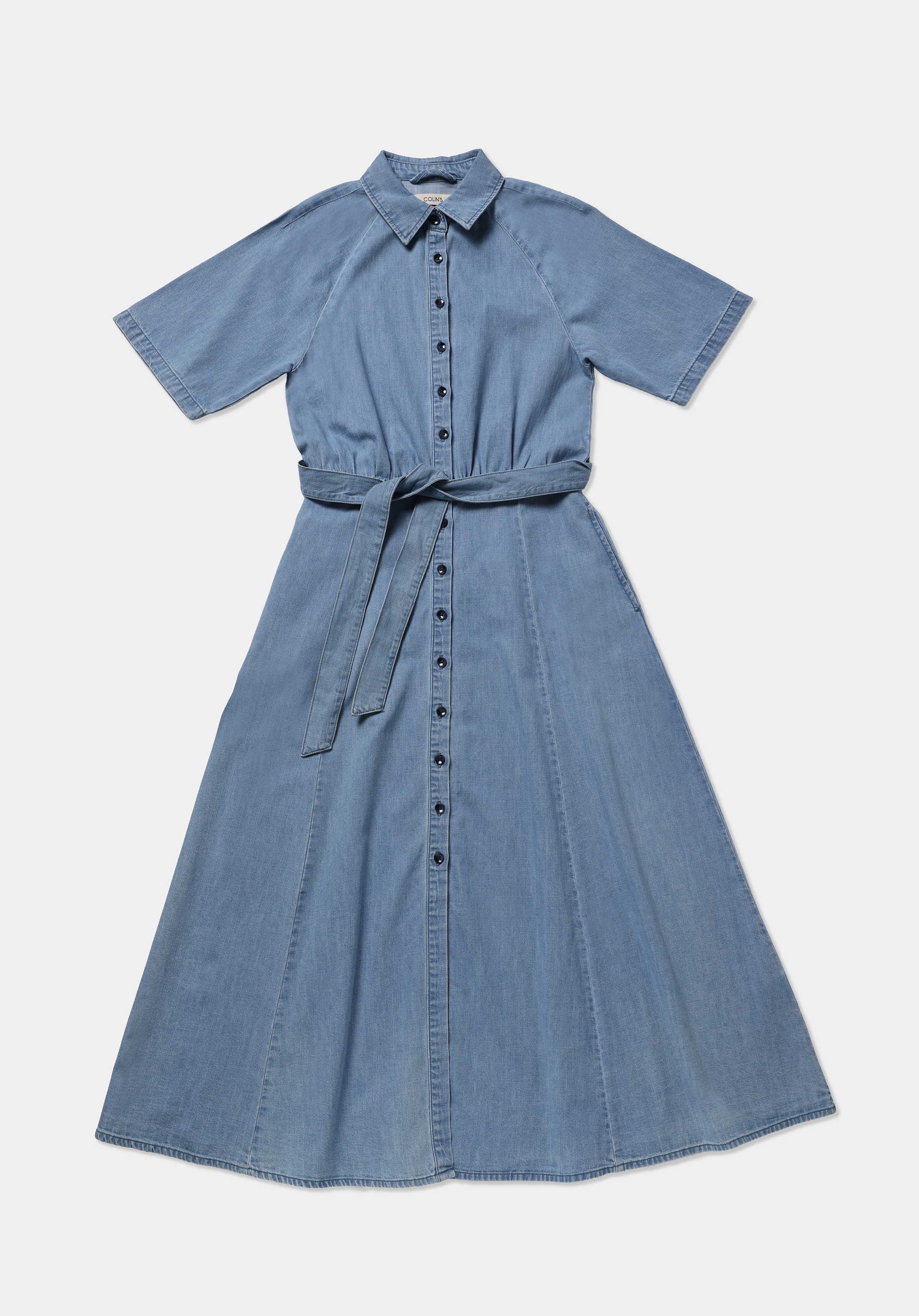 Regular Fit Düz Kadın Light İndigo Denim Kısa Kol Elbise