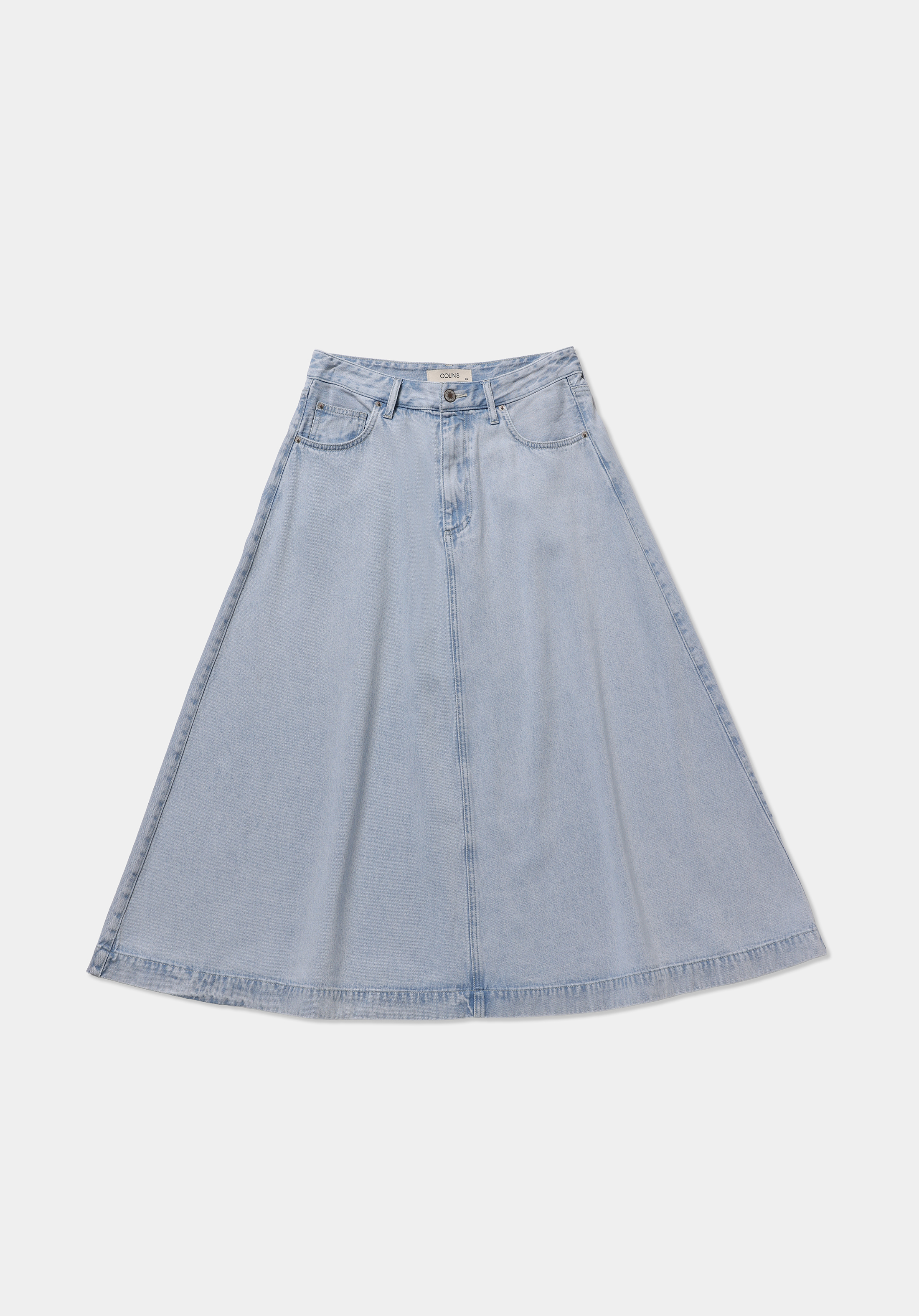 Regular Fit Düz Fermuarlı Kadın Bleach İndigo Denim Etek