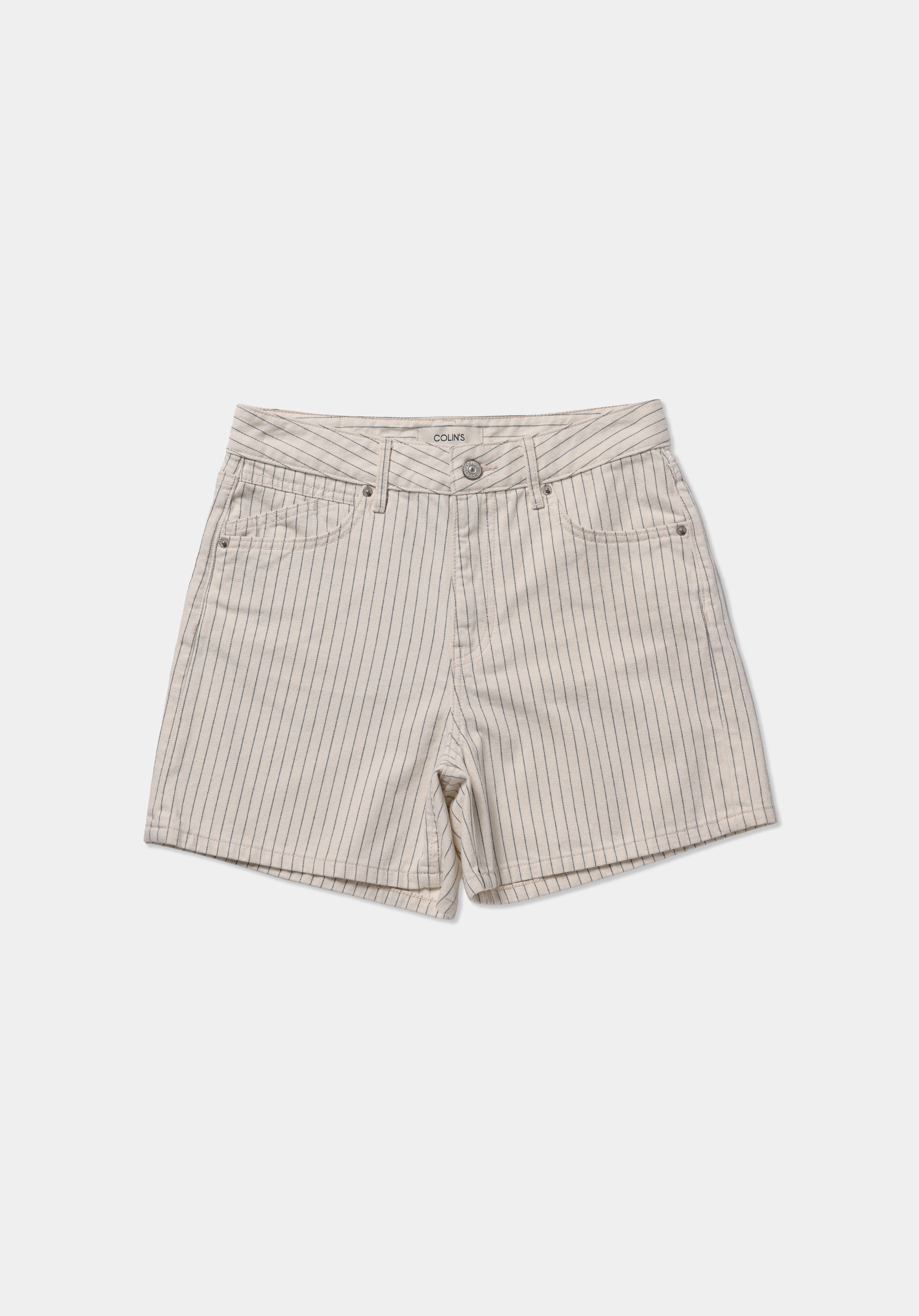 Mom Fit Yüksel Bel Düz Kadın Stripe Denim Jean Şort