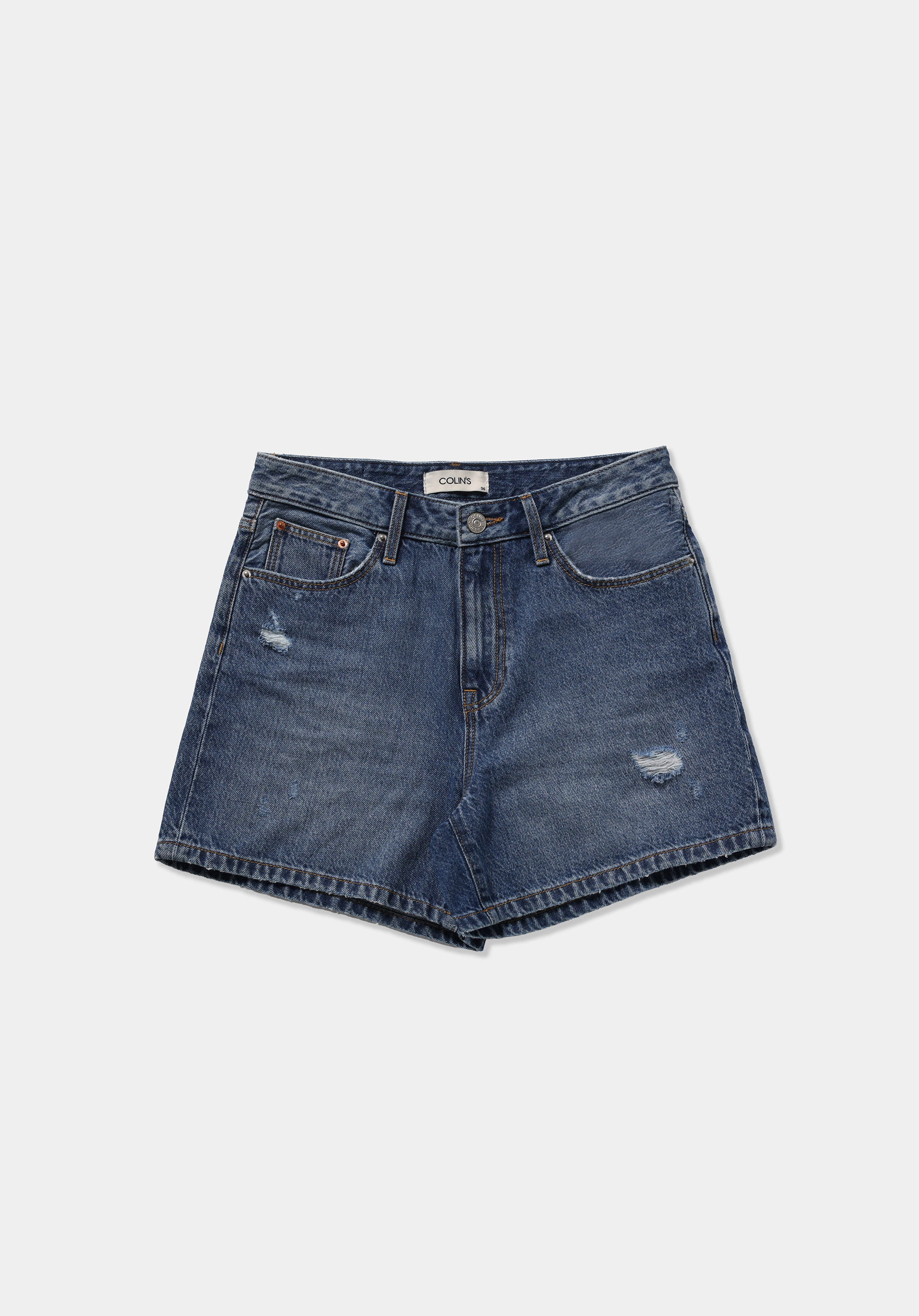 Mom Fit Yüksel Bel Düz Kadın Mid İndigo Denim Jean Şort