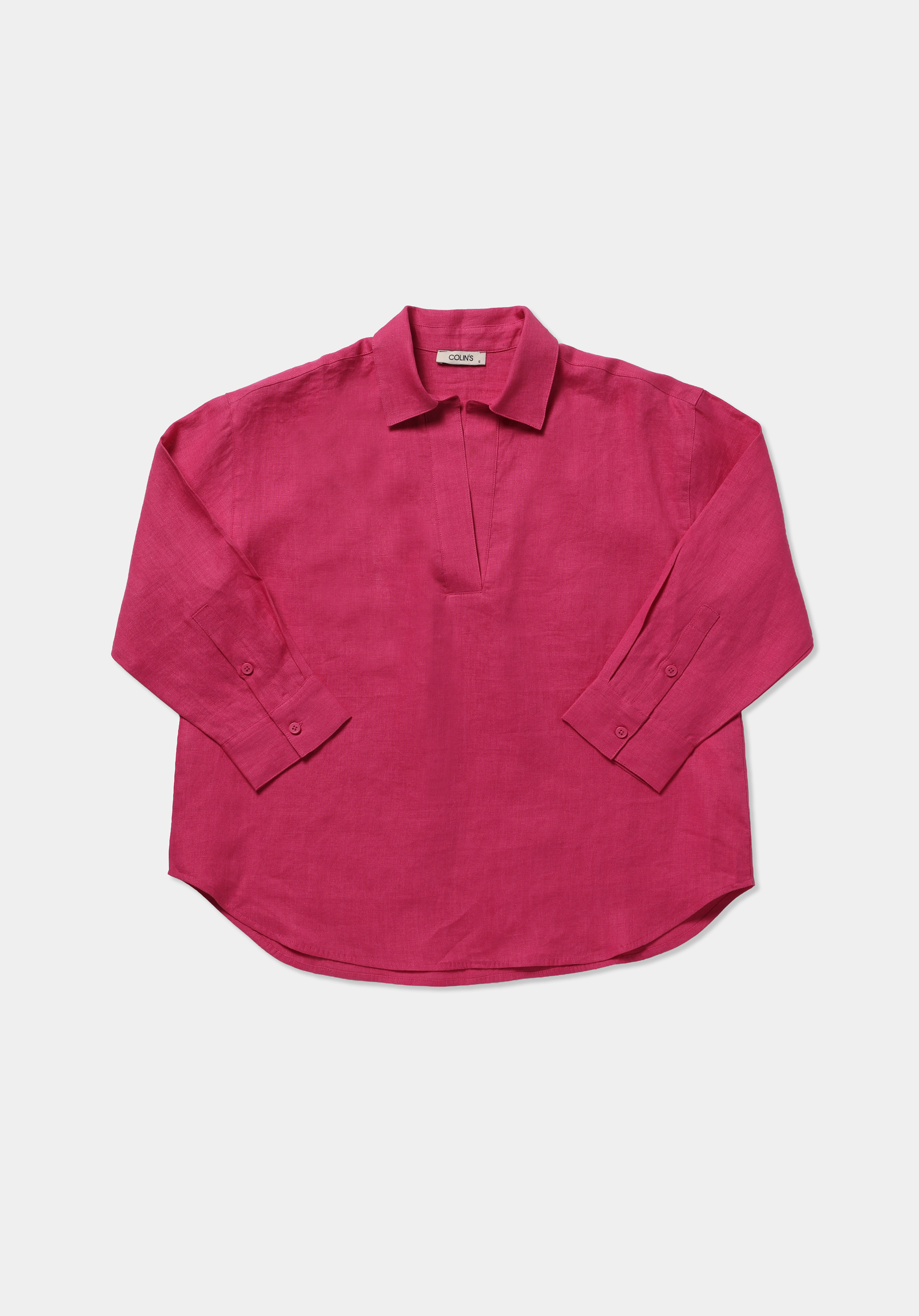 Fashion Fit Shirt Neck Düz Kadın Pembe ¾ Kol Gömlek