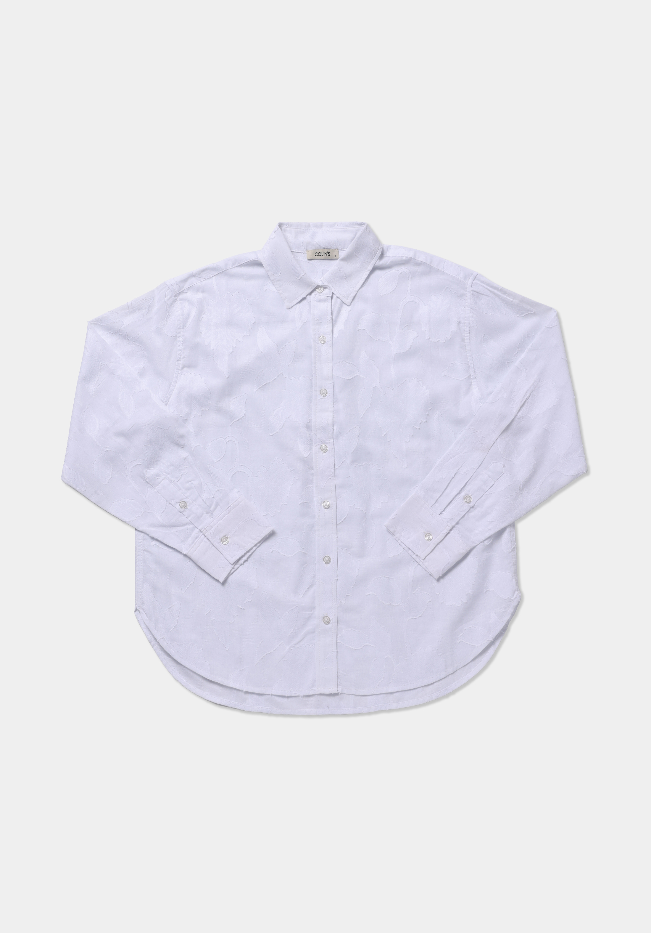 Boyfriend Fit Shirt Neck Jakarlı Kadın Beyaz Uzun Kol Gömlek