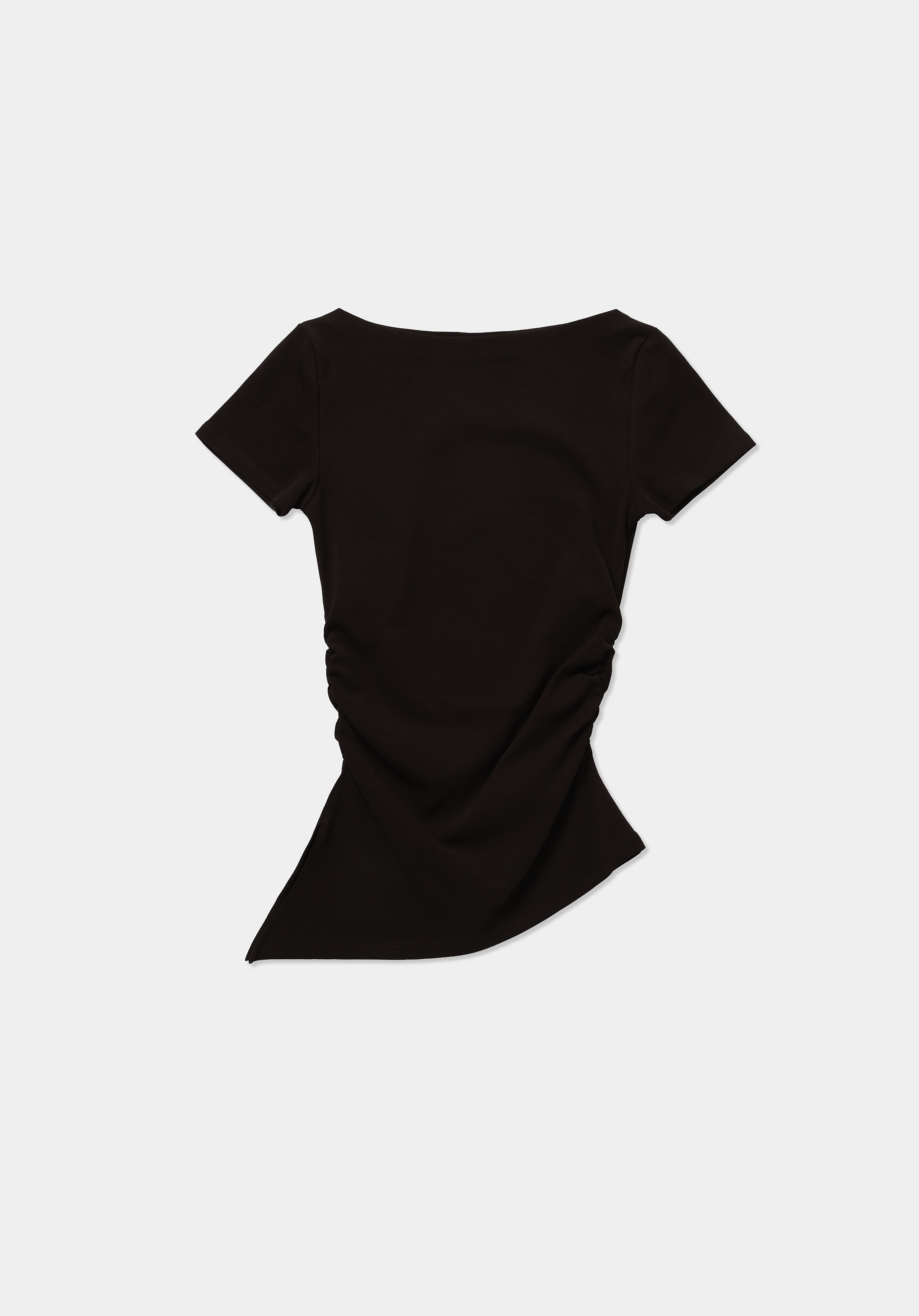 Slim Fit Kayık Yaka Düz Kadın Kahverengi Kısa Kol Tişört