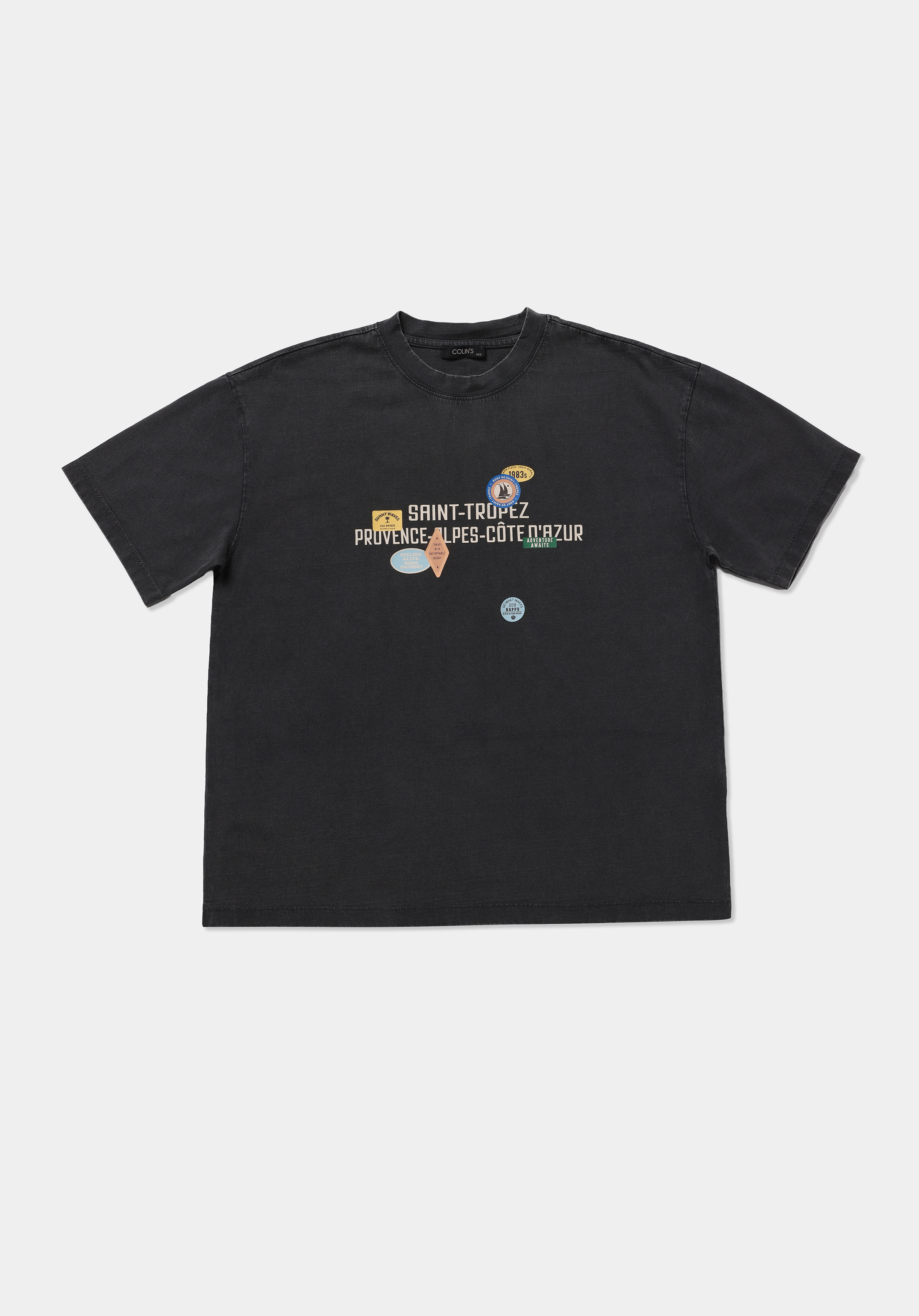 Oversize Fit Yuvarlak Yaka Düz Kadın Antrasit Kısa Kol Tişört