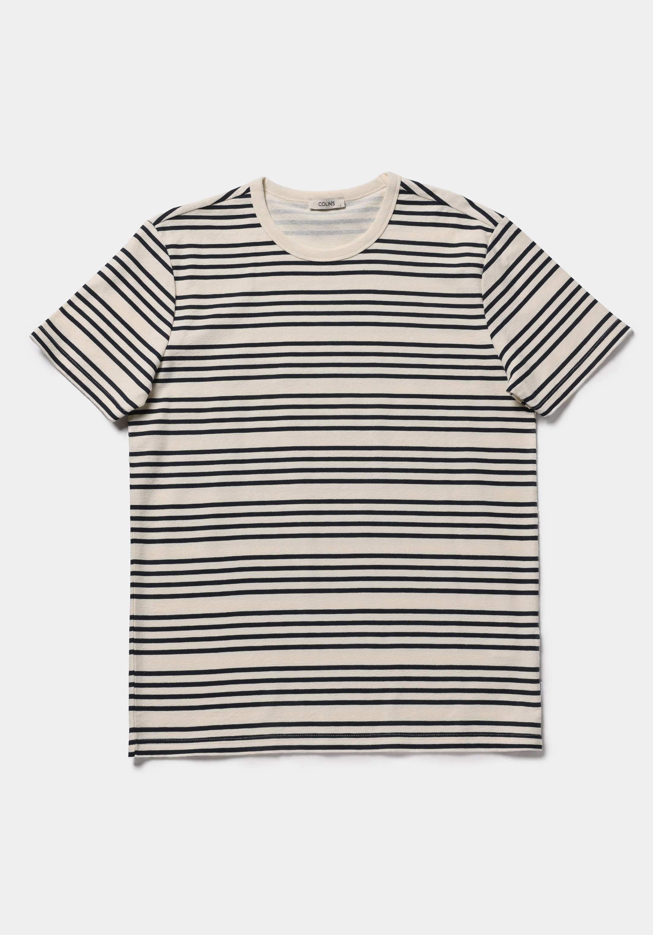 Regular Fit Yuvarlak Yaka Çizgili Erkek Lacivert Kısa Kol Tişört