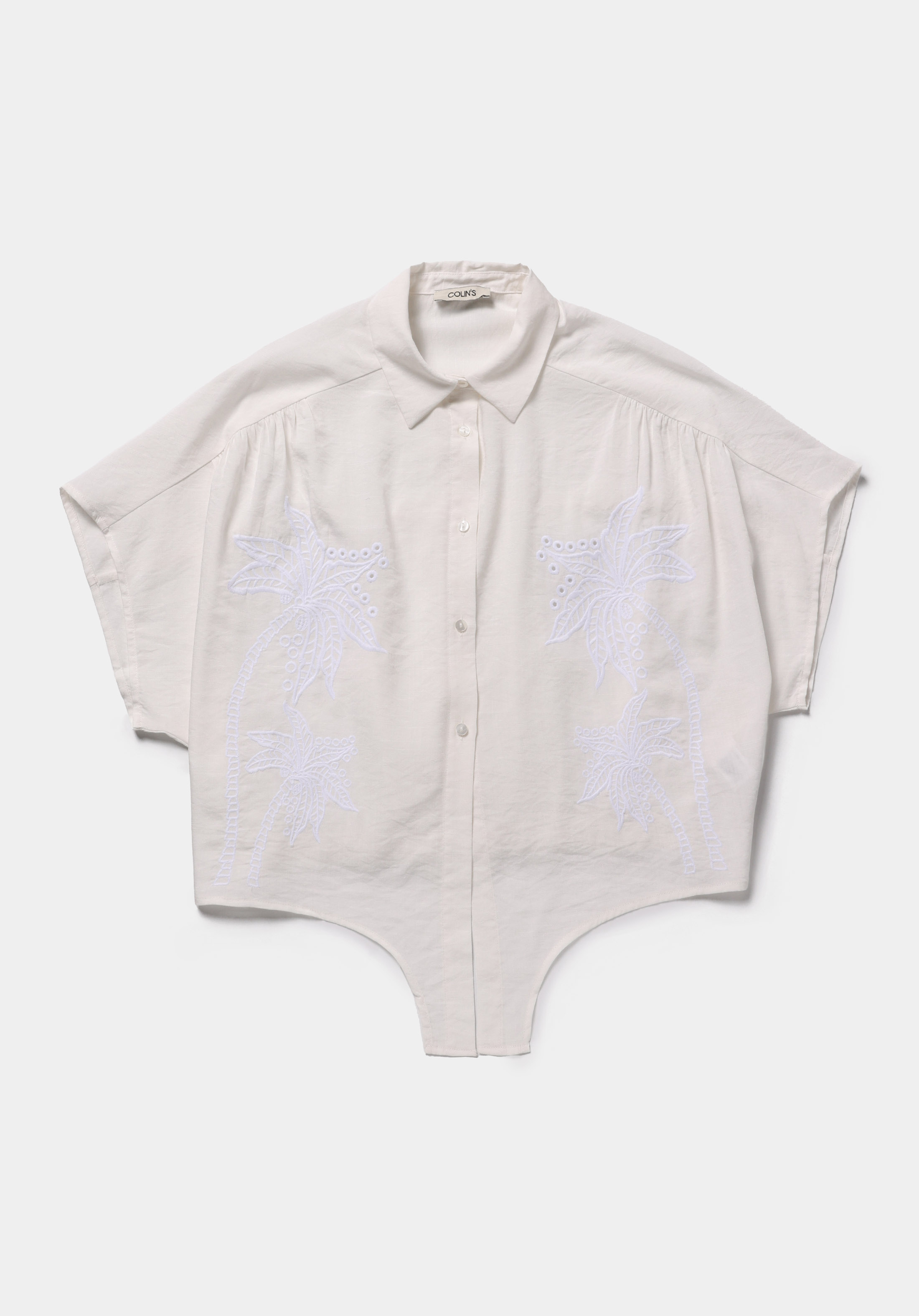 Fashion Fit Shirt Neck Jakarlı Kadın Beyaz Kısa Kol Gömlek