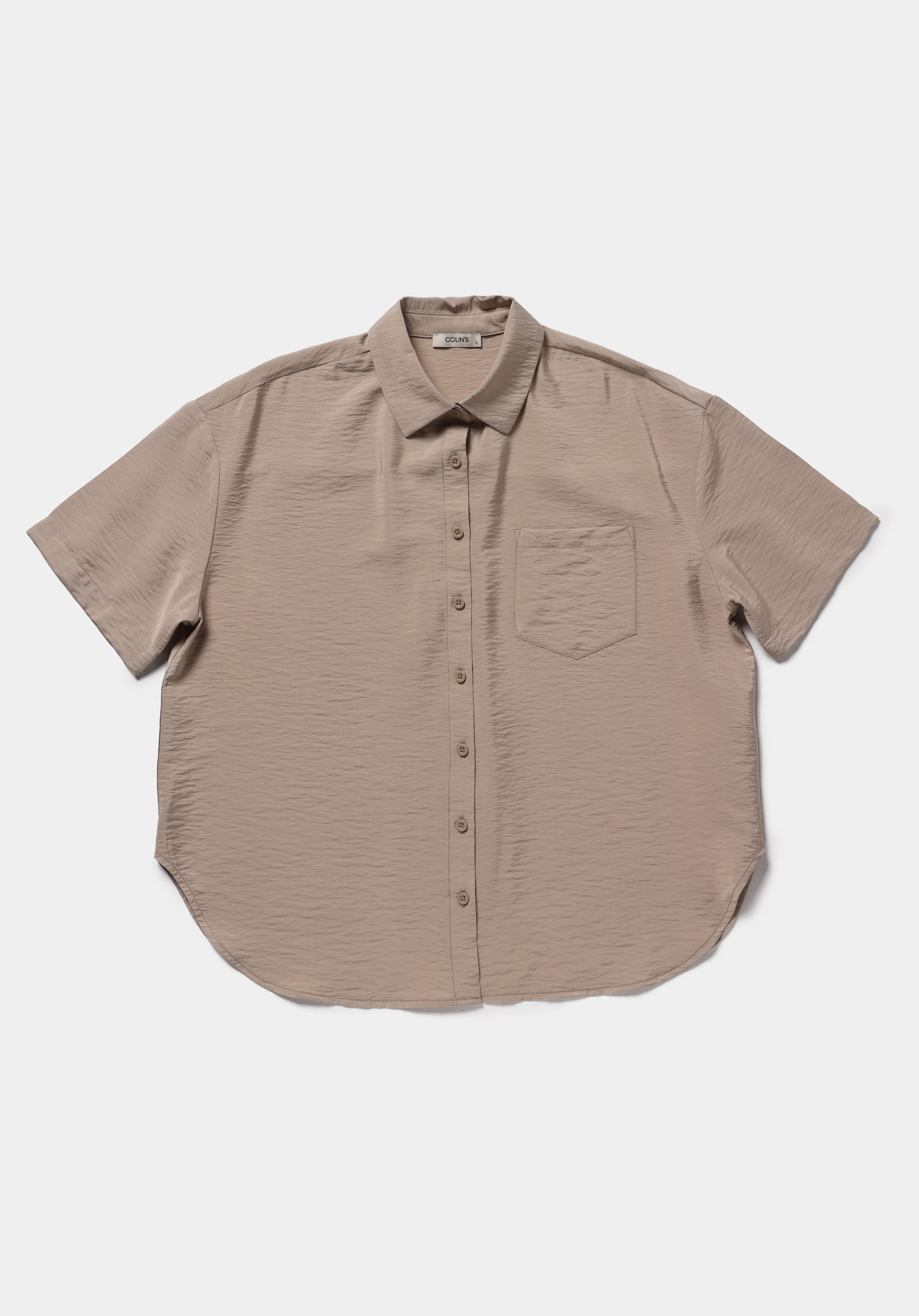 Fashion Fit Shirt Neck Düz Kadın Açik Kahverengi Kısa Kol Gömlek