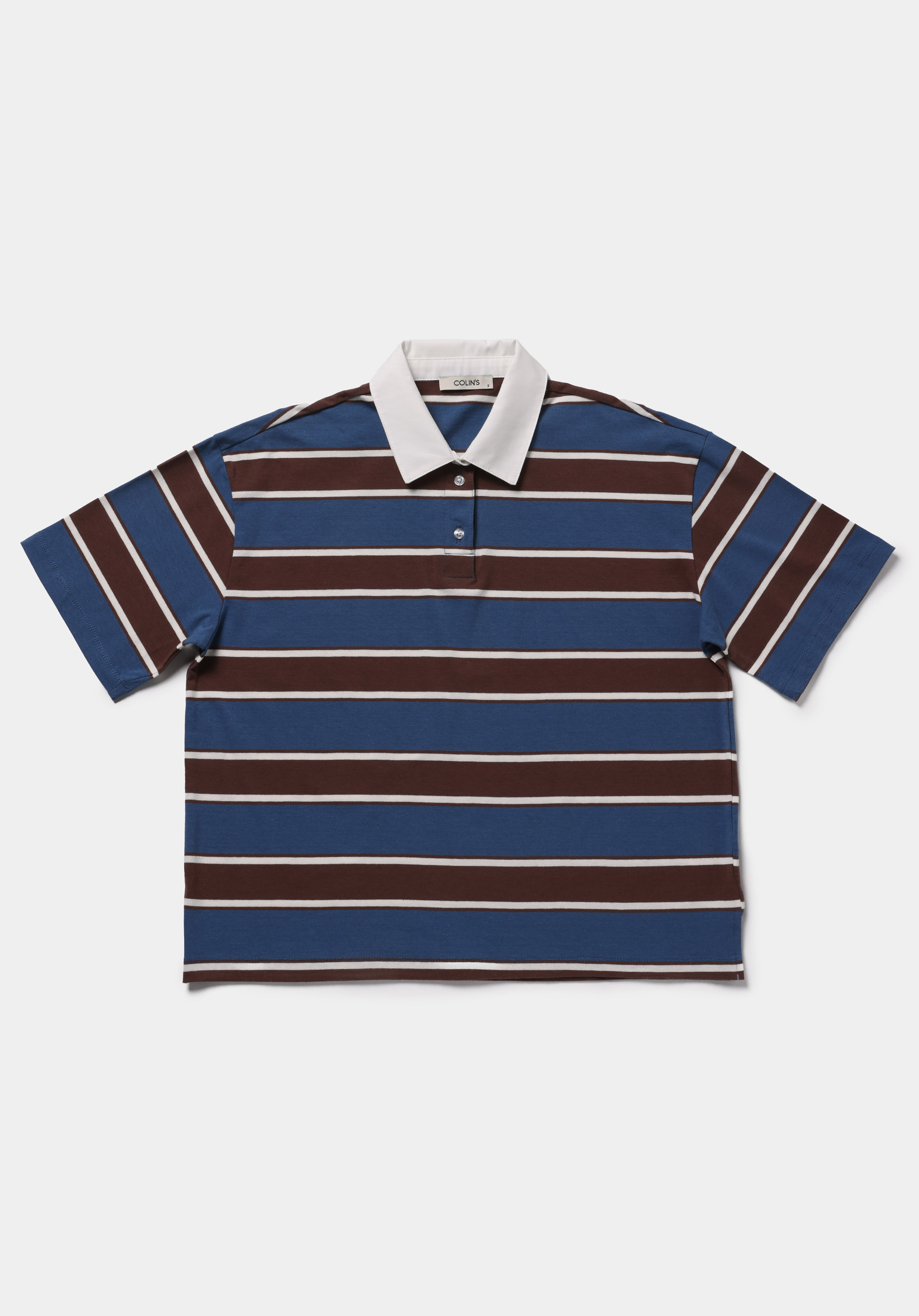 Regular Fit Polo Yaka Çizgili Kadın Lacivert Kısa Kol Tişört