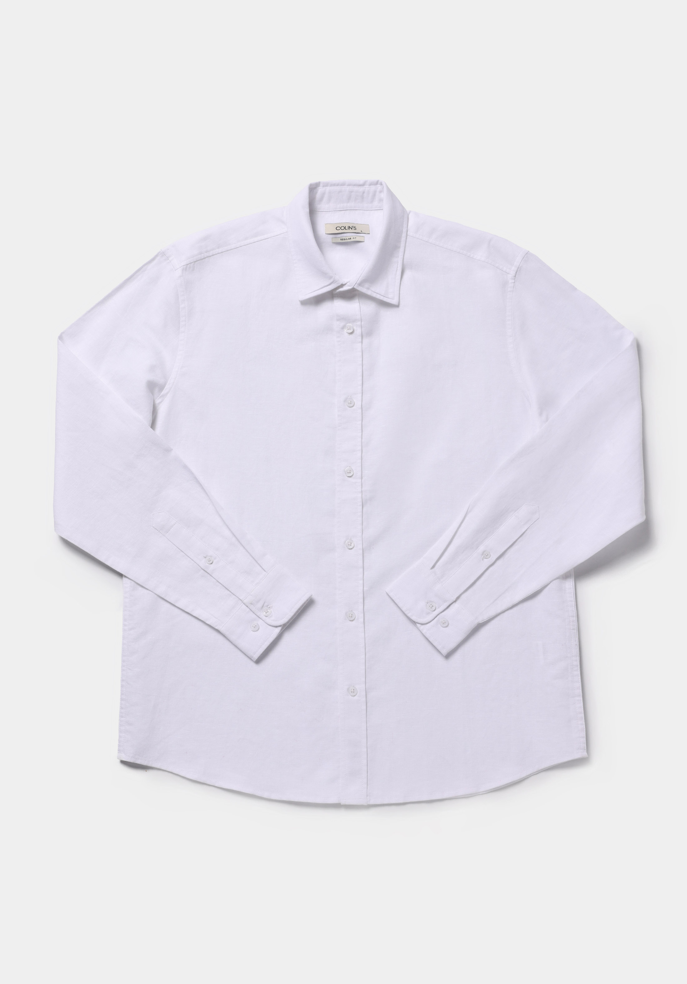 Regular Fit Shirt Neck Düz Erkek Beyaz Uzun Kol Gömlek