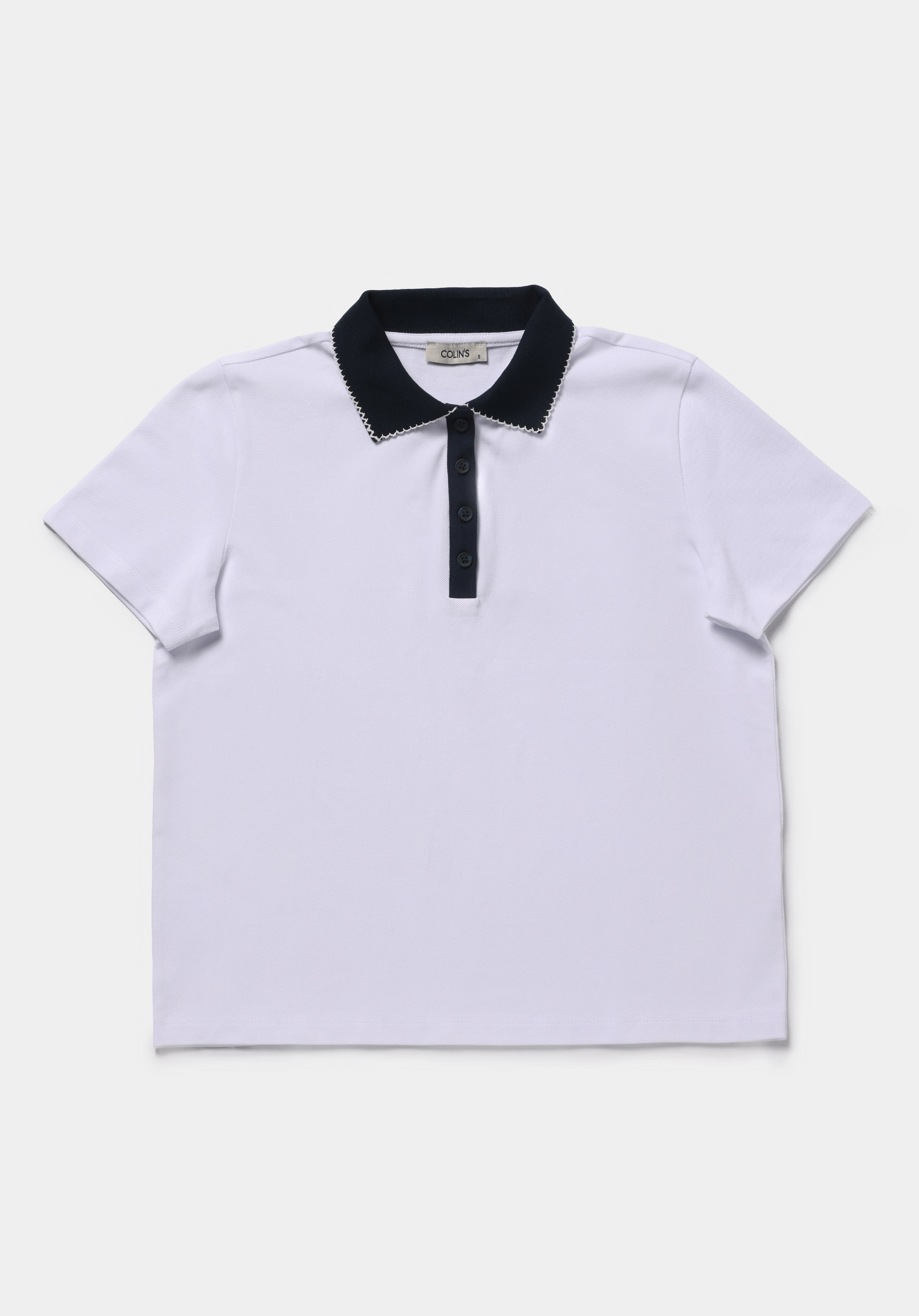 Regular Fit Polo Yaka Düz Kadın Beyaz Kısa Kol Tişört
