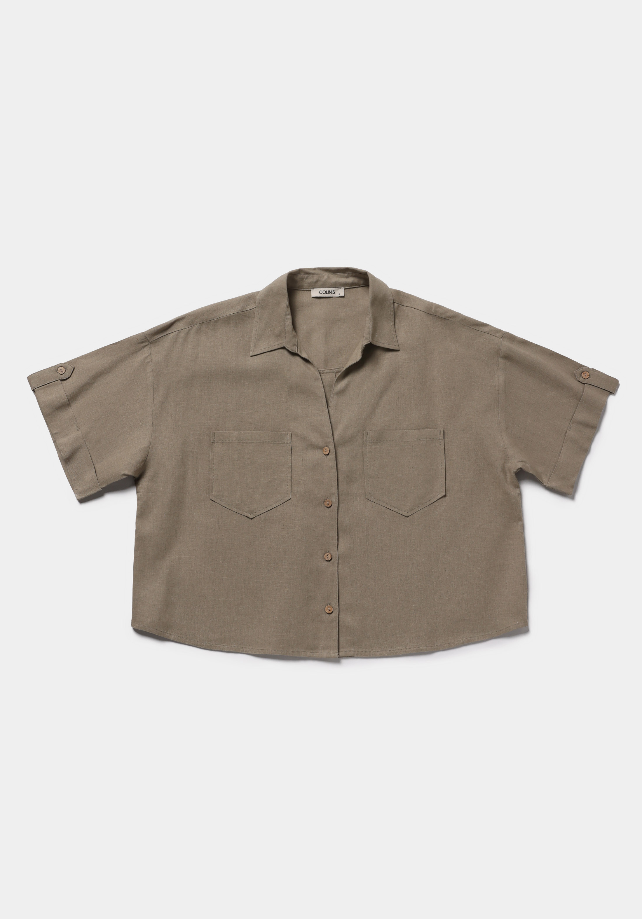 Fashion Fit Shirt Neck Düz Kadın Yeşil Kısa Kol Gömlek