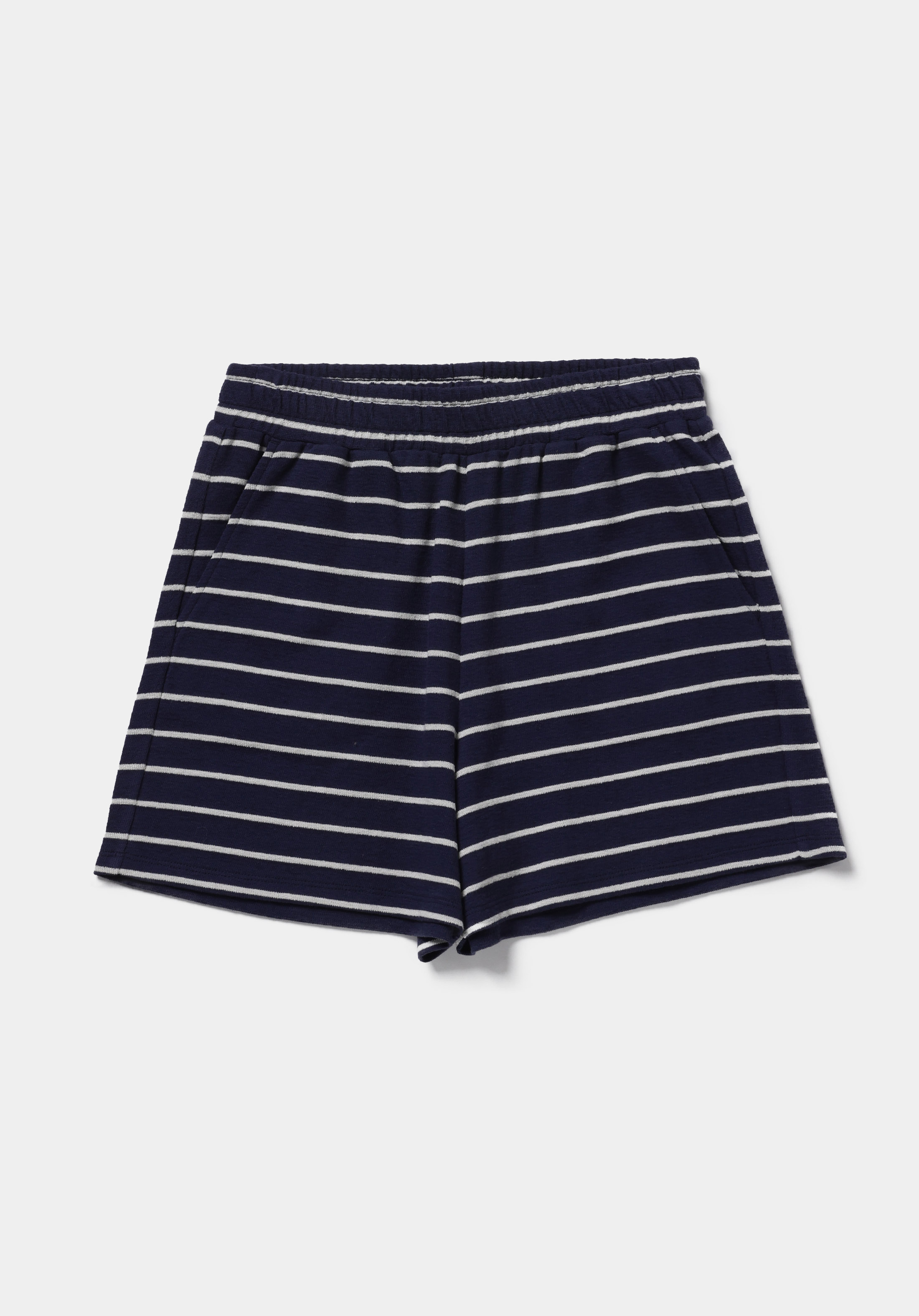 Regular Fit Orta Bel Çizgili Kadın Lacivert Şort
