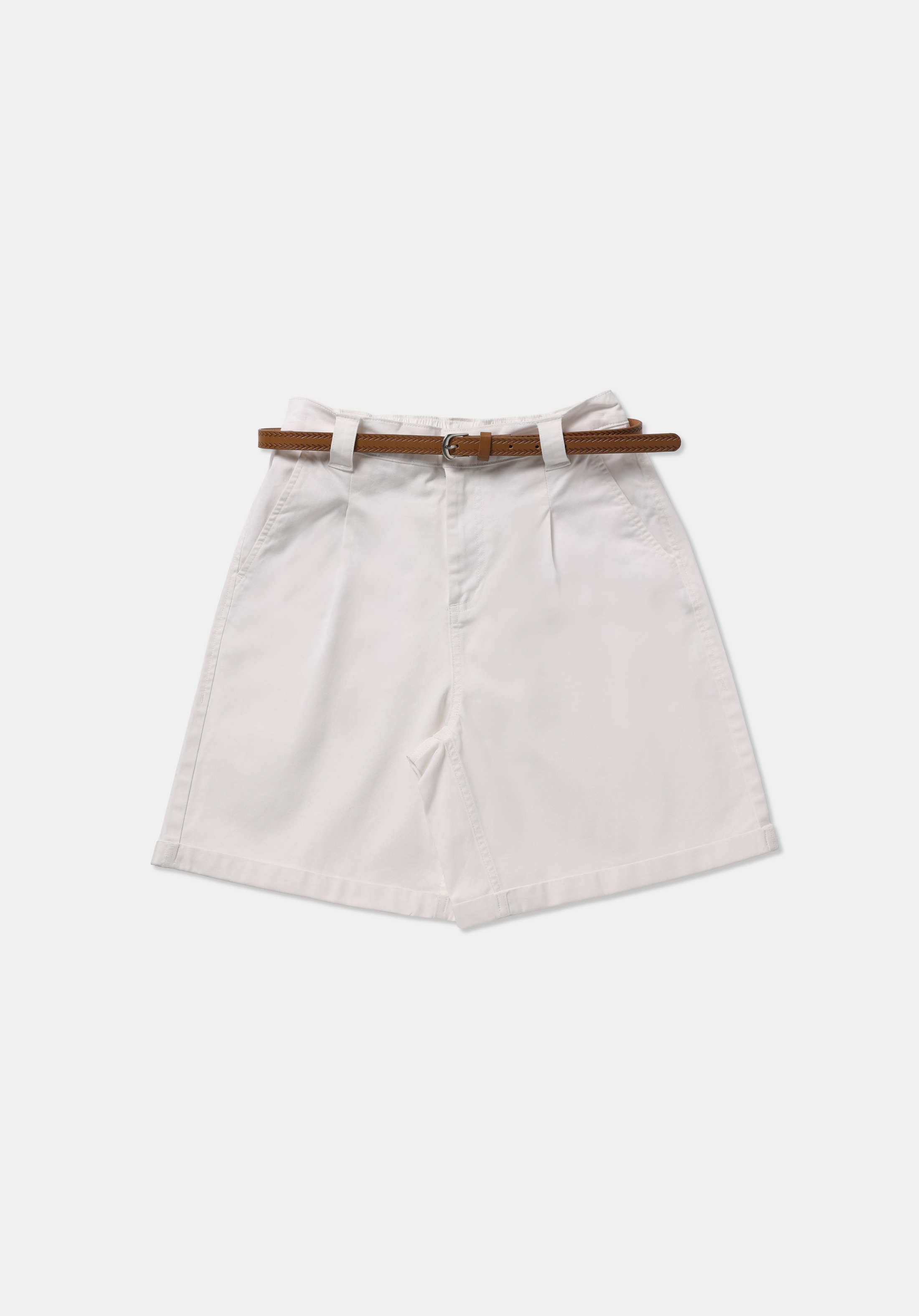 Slim Fit Yüksek Bel Düz Kadın Beyaz Şort