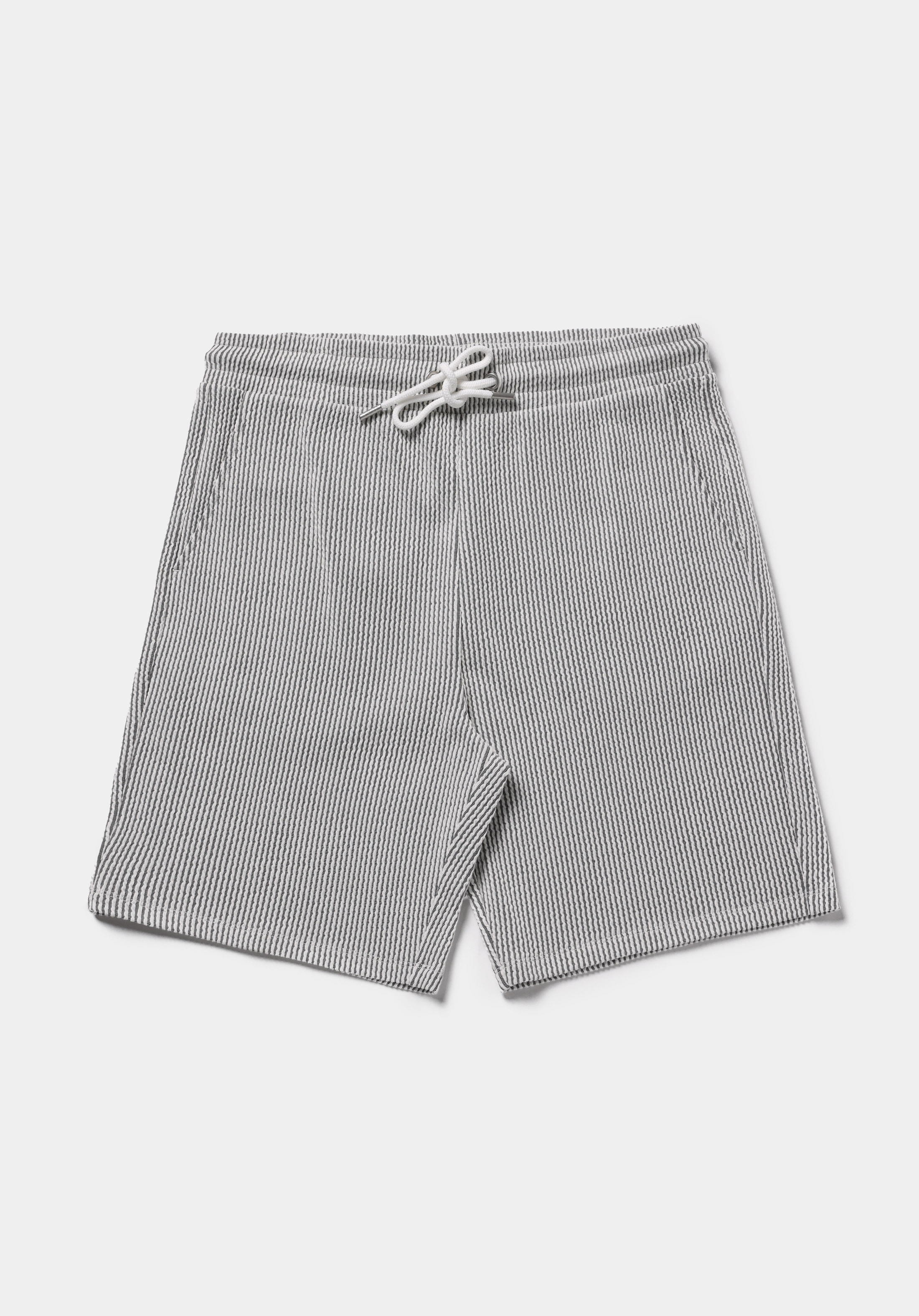 Regular Fit Orta Bel Çizgili Erkek Gri Şort