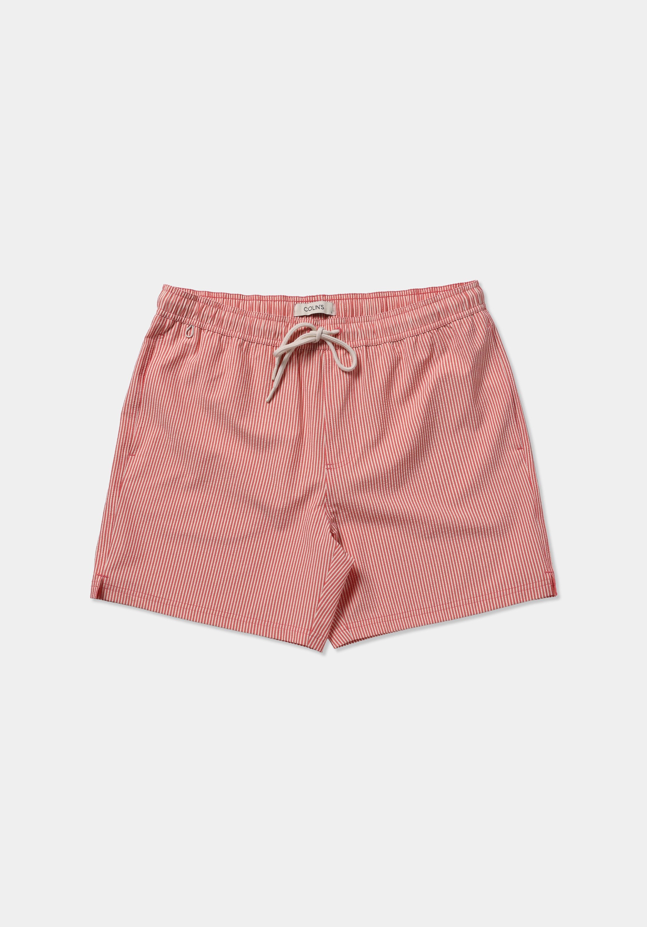 Slim Fit Çizgili Erkek Kirmizi Deniz Şortu