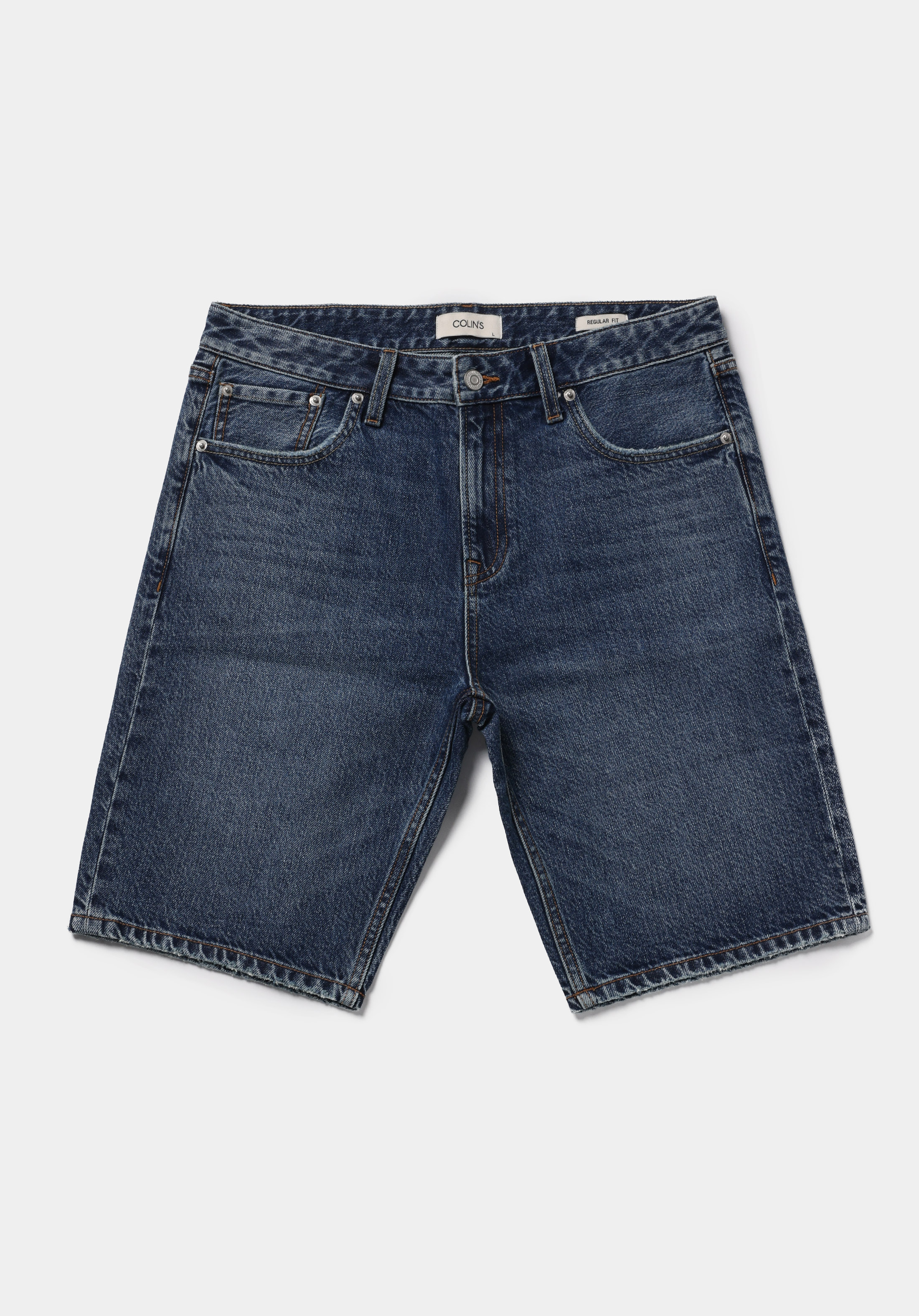 Regular Fit Orta Bel Düz Erkek Mid İndigo Denim Jean Şort