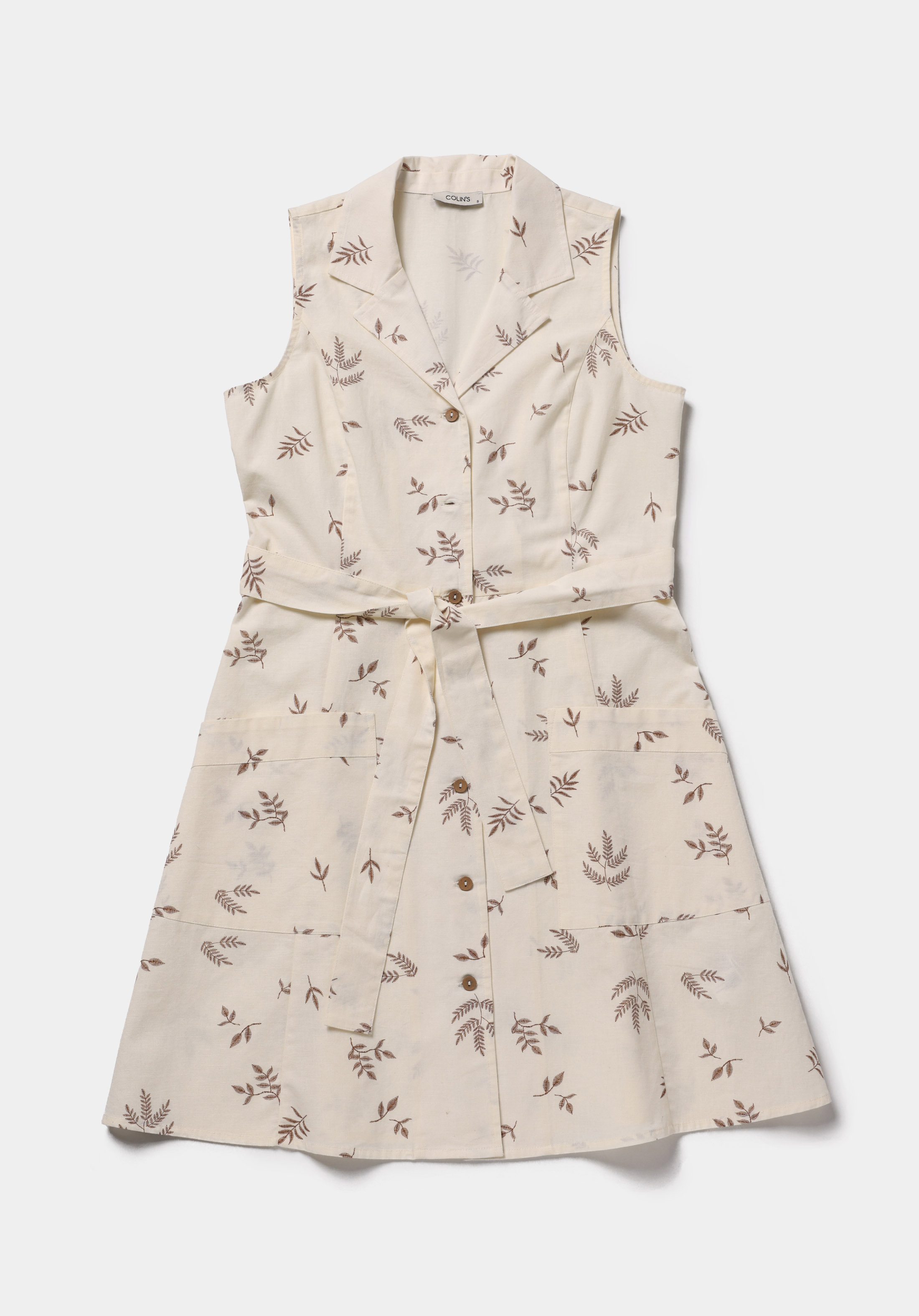 Regular Fit Metraj Baskılı Kadın Ekru Kolsuz Elbise