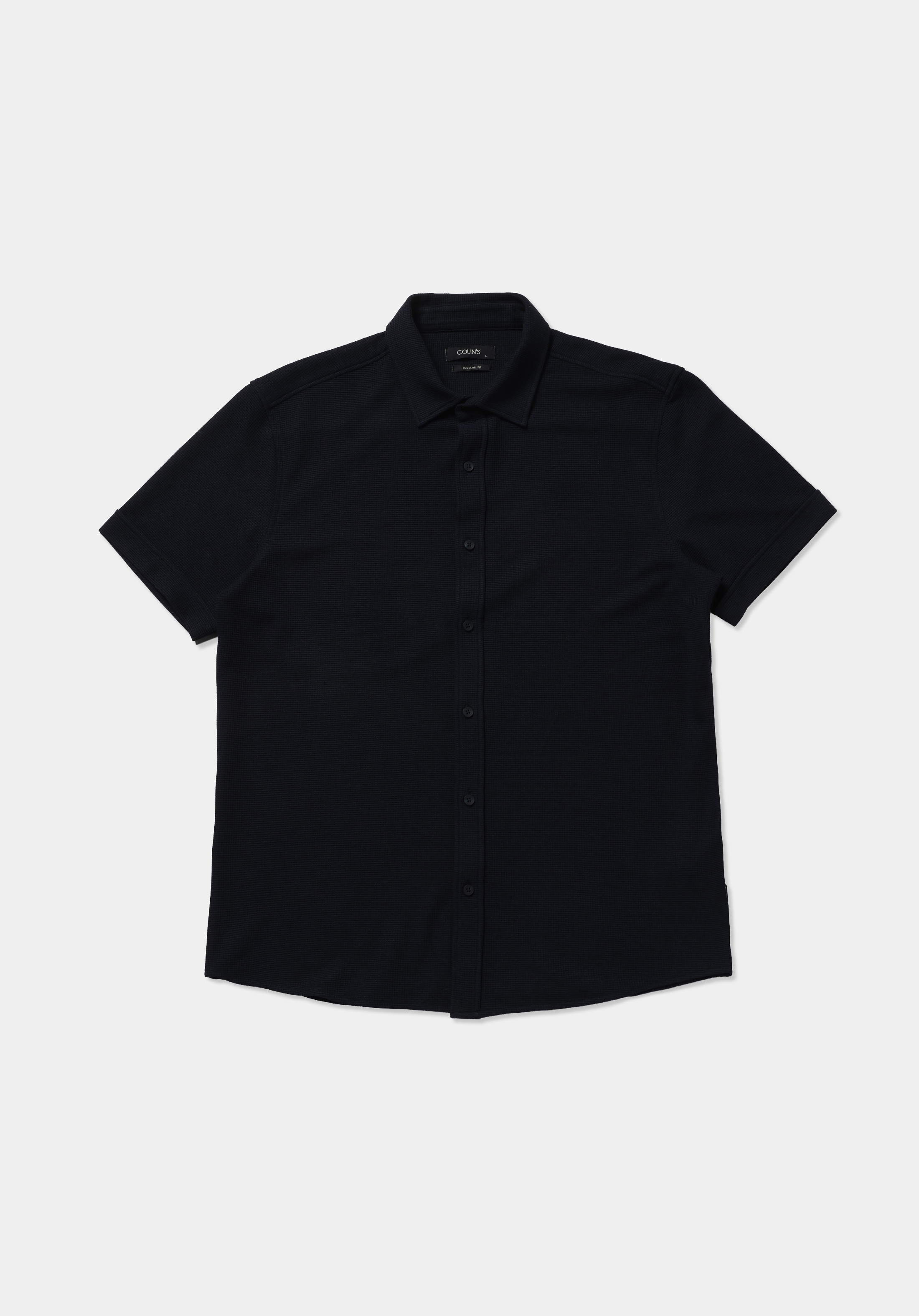 Regular Fit Shirt Neck Düz Erkek Lacivert Uzun Kol Gömlek