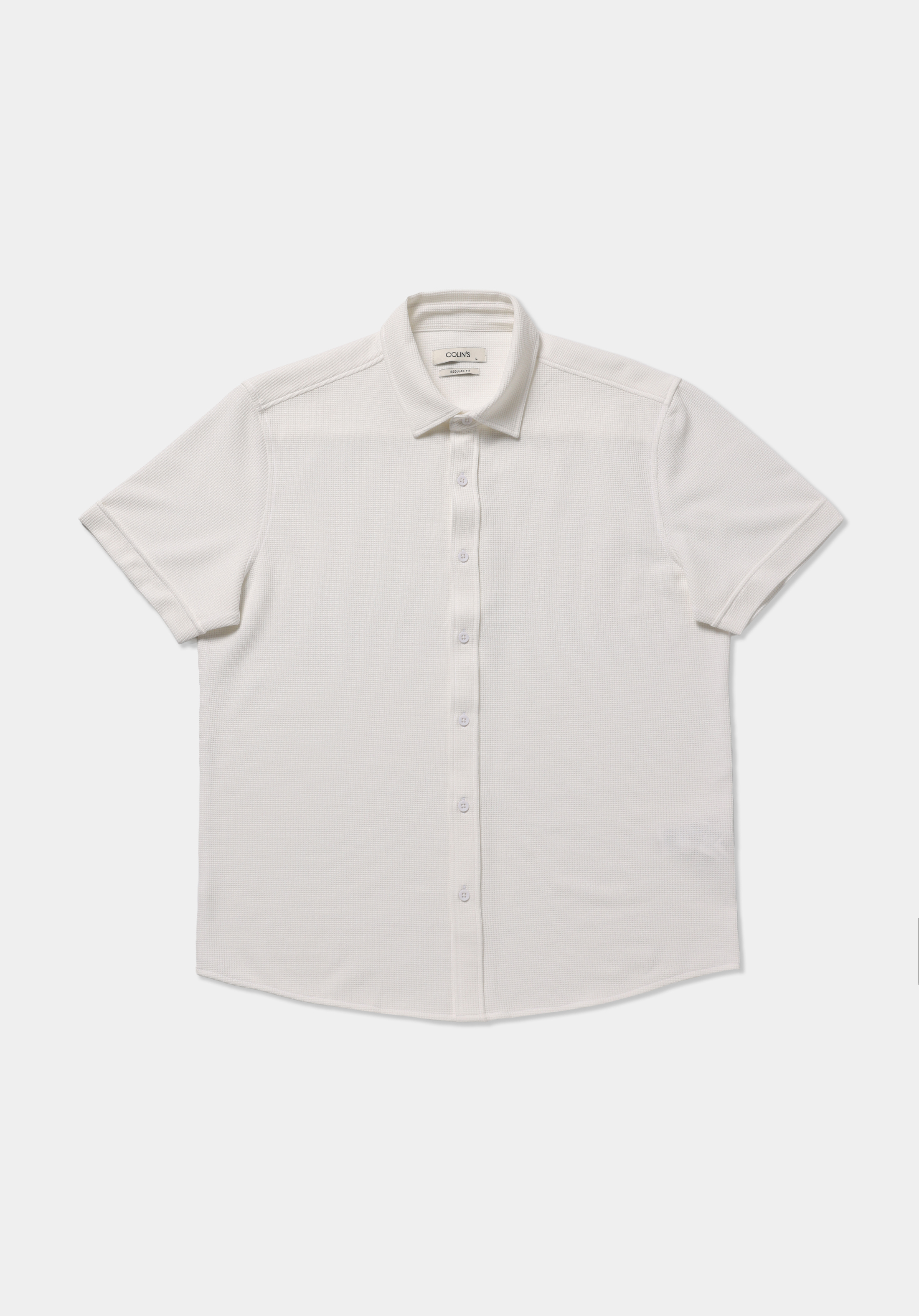 Regular Fit Shirt Neck Düz Erkek Beyaz Uzun Kol Gömlek