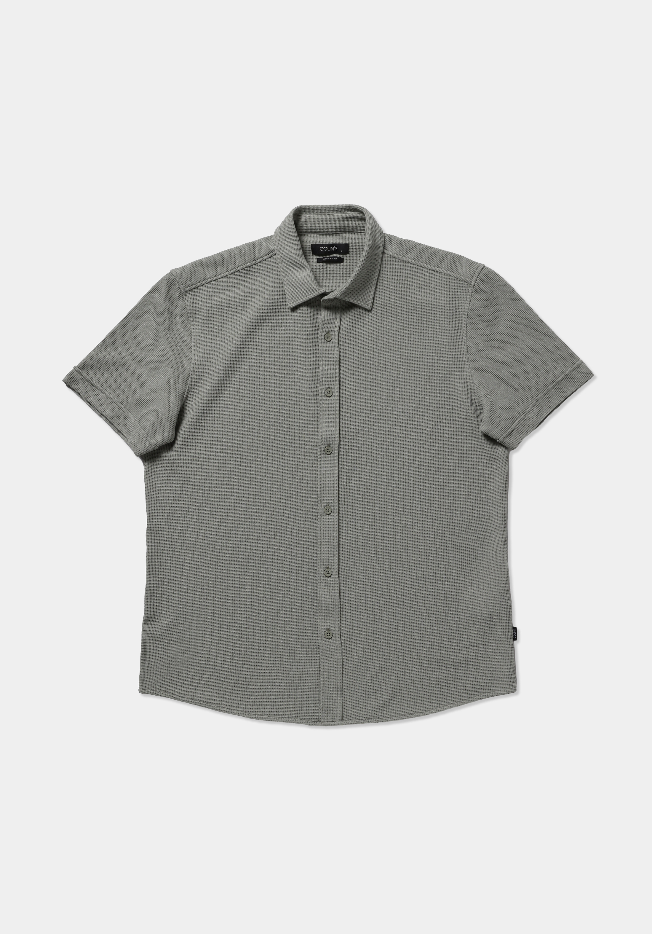 Regular Fit Shirt Neck Düz Erkek Yeşil Uzun Kol Gömlek