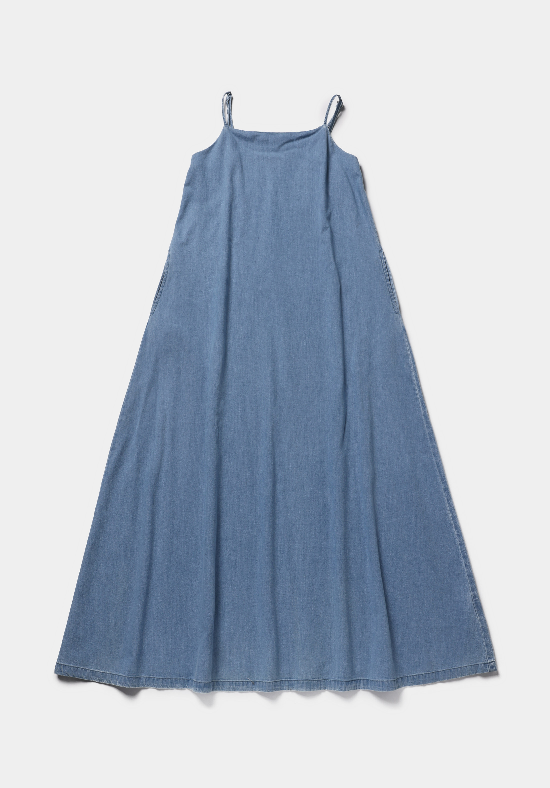 Regular Fit Düz Kadın Light İndigo Denim Askılı Elbise