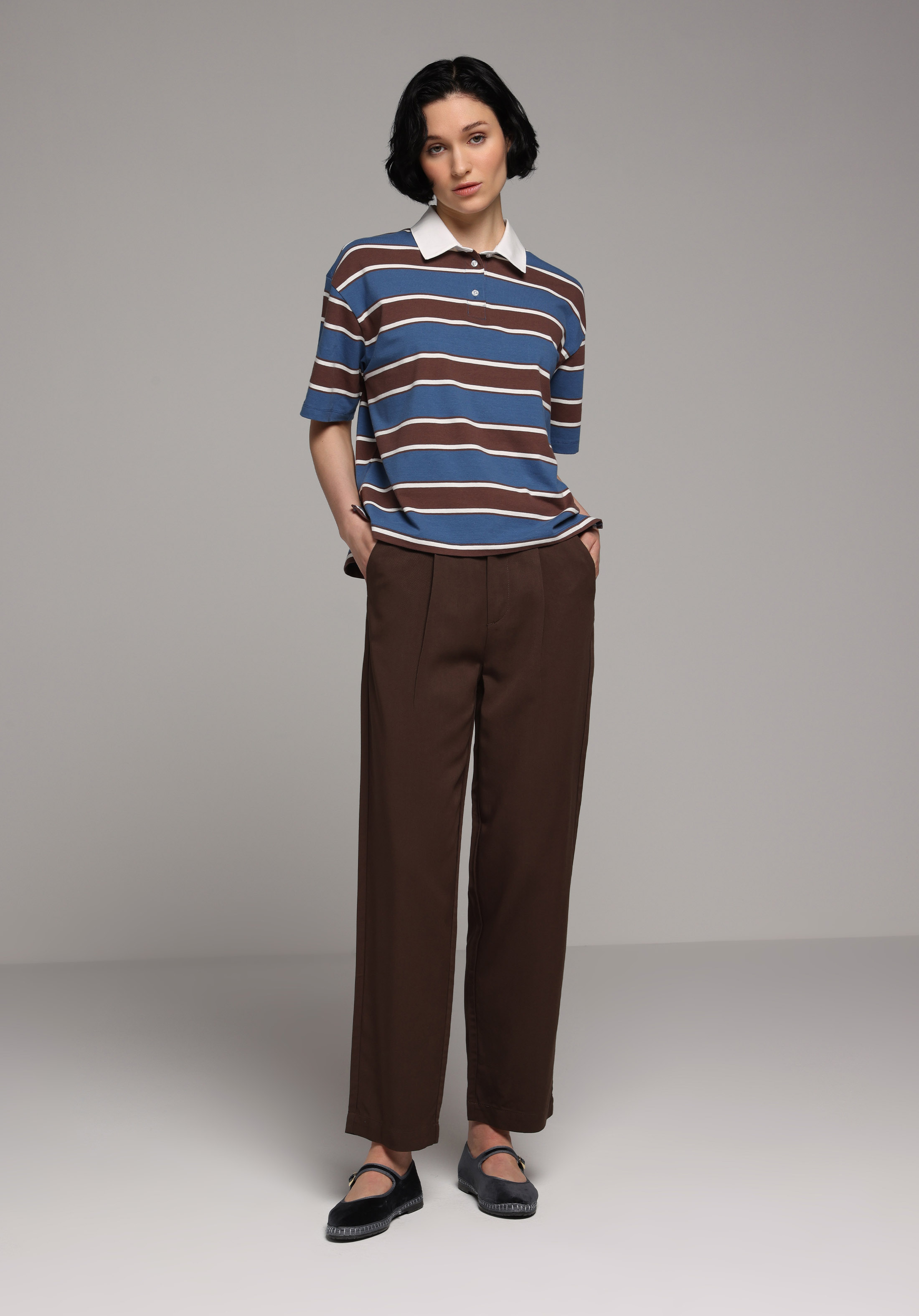 Regular Fit Yüksel Bel Düz Paça Kadın Kahverengi  Pantolon