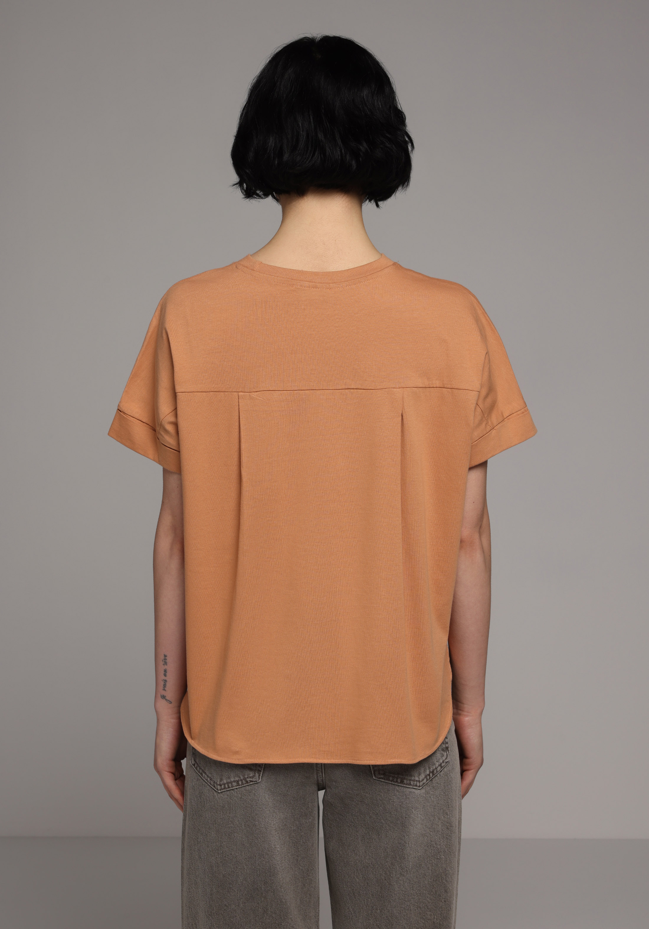 Regular Fit Yuvarlak Yaka Düz Kadın Turuncu Kısa Kol Tişört