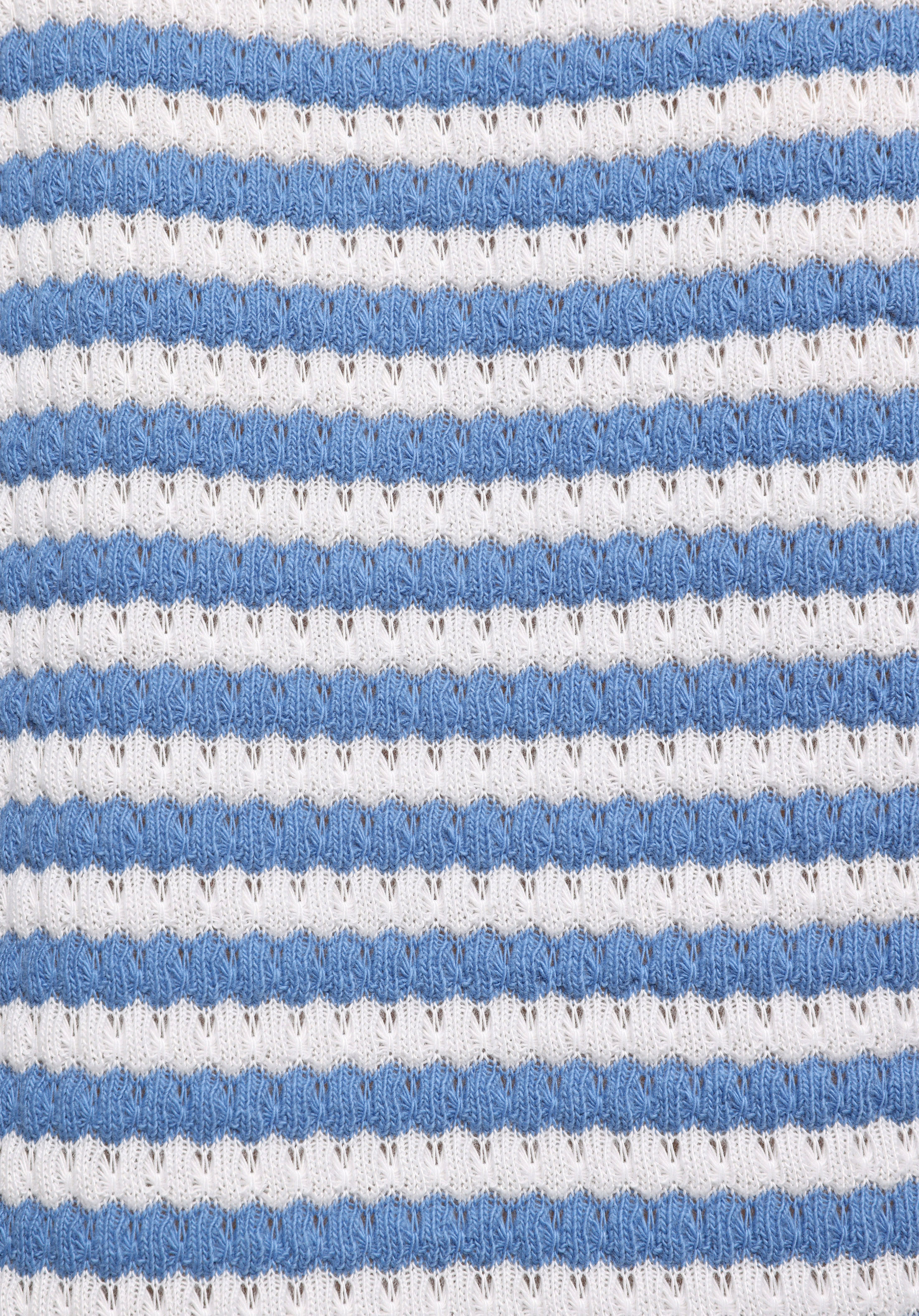 Slim Fit Polo Yaka Çizgili Kadın Mavi Kısa Kol Tişört