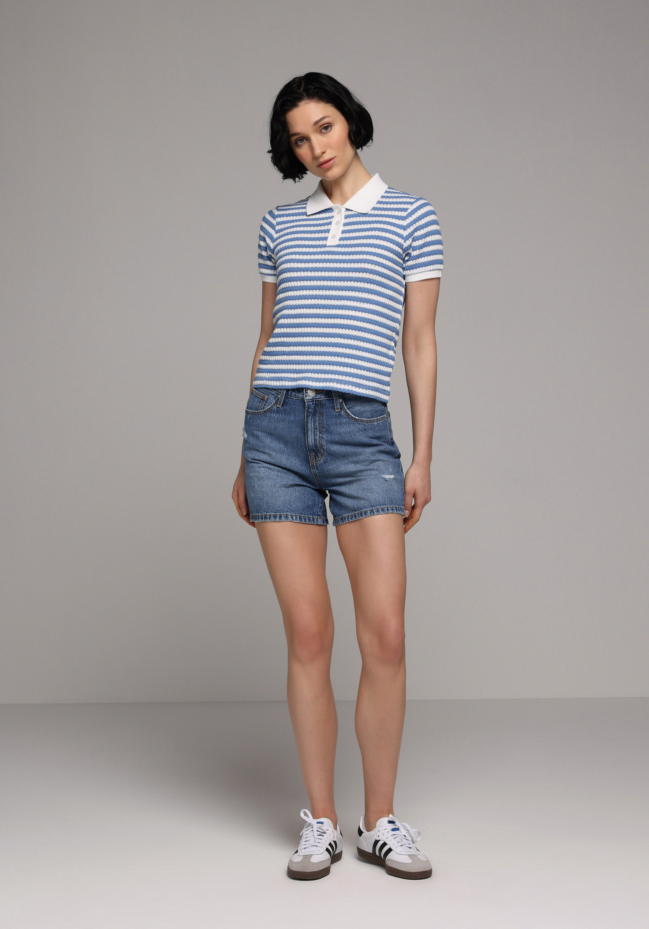 Mom Fit Yüksel Bel Düz Kadın Mid İndigo Denim Jean Şort