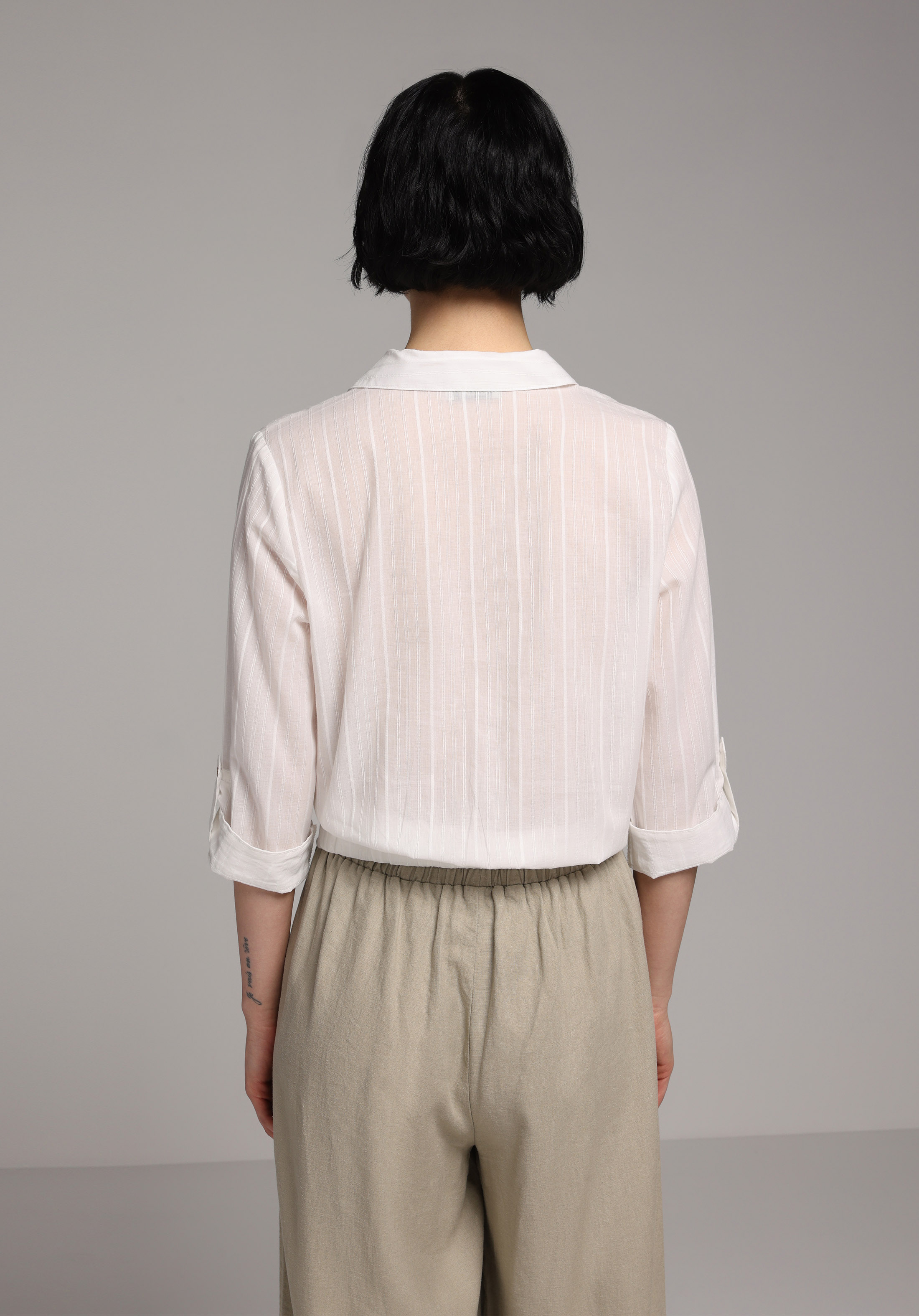 Fashion Fit Shirt Neck Düz Kadın Beyaz Roll-up Gömlek