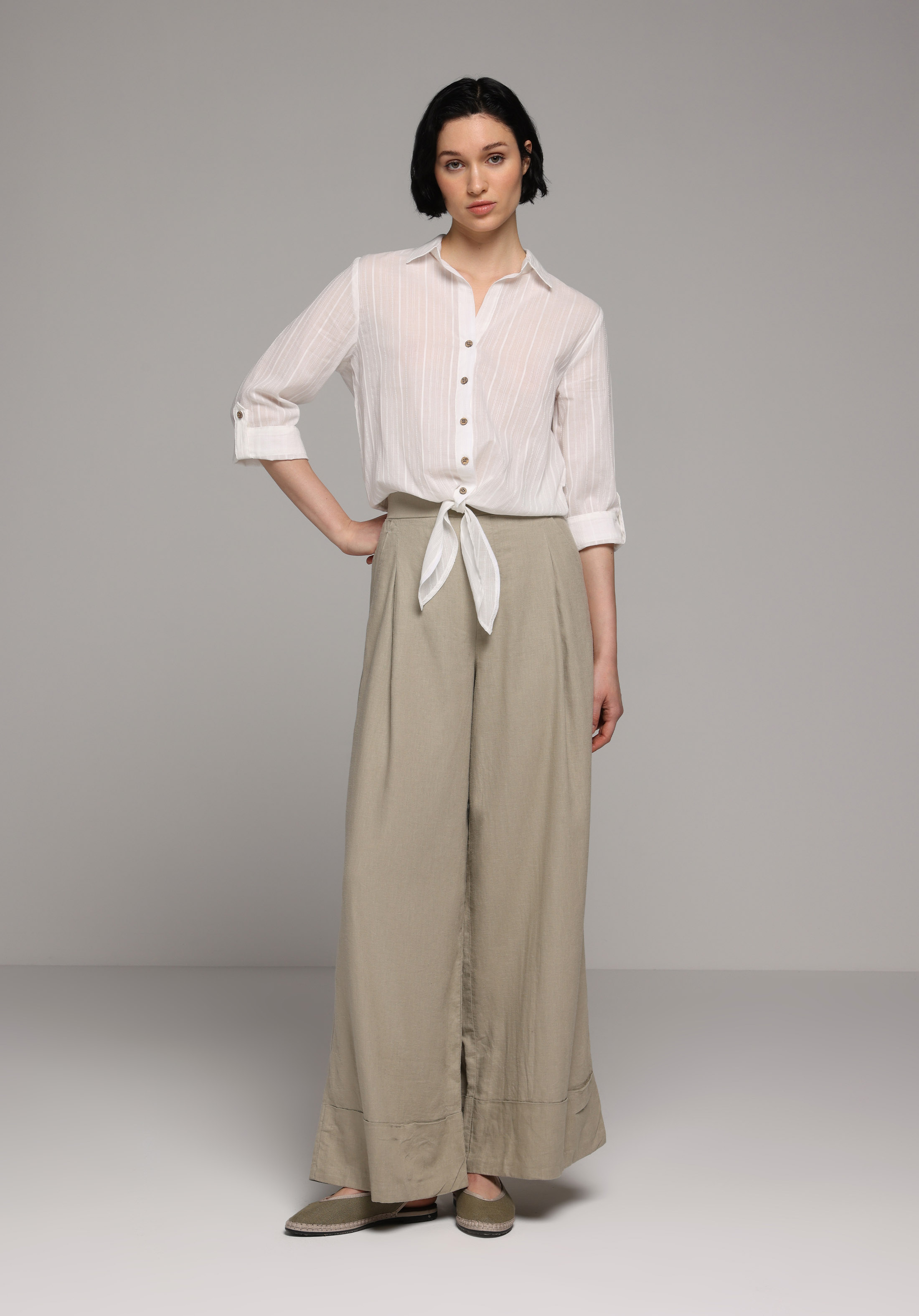 Fashion Fit Shirt Neck Düz Kadın Beyaz Roll-up Gömlek