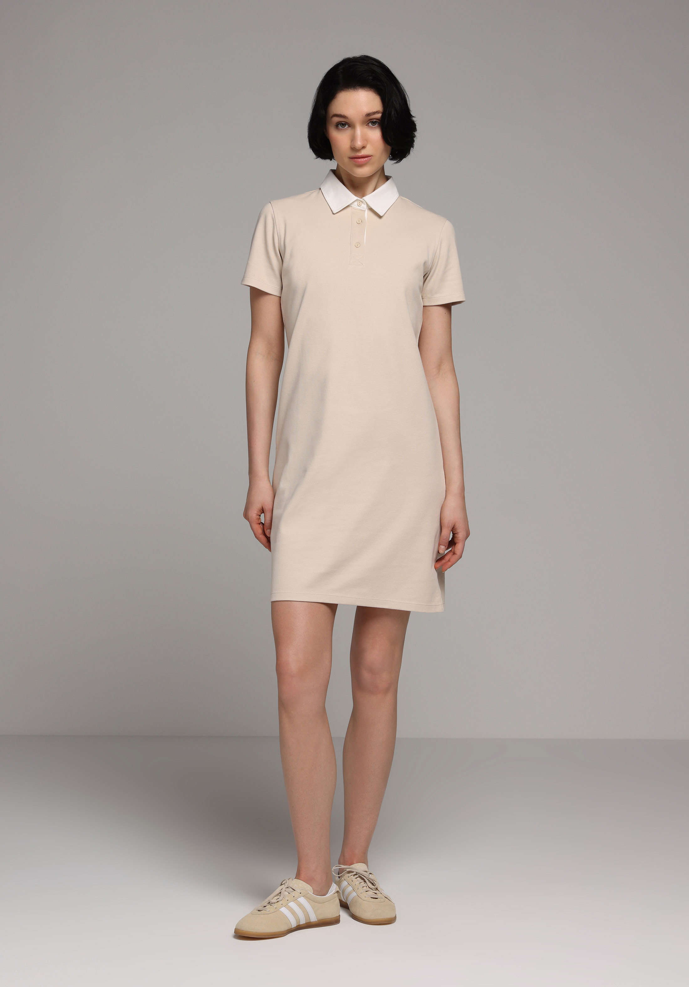 Slim Fit Nakışlı Kadın Bej Kısa Kol Elbise