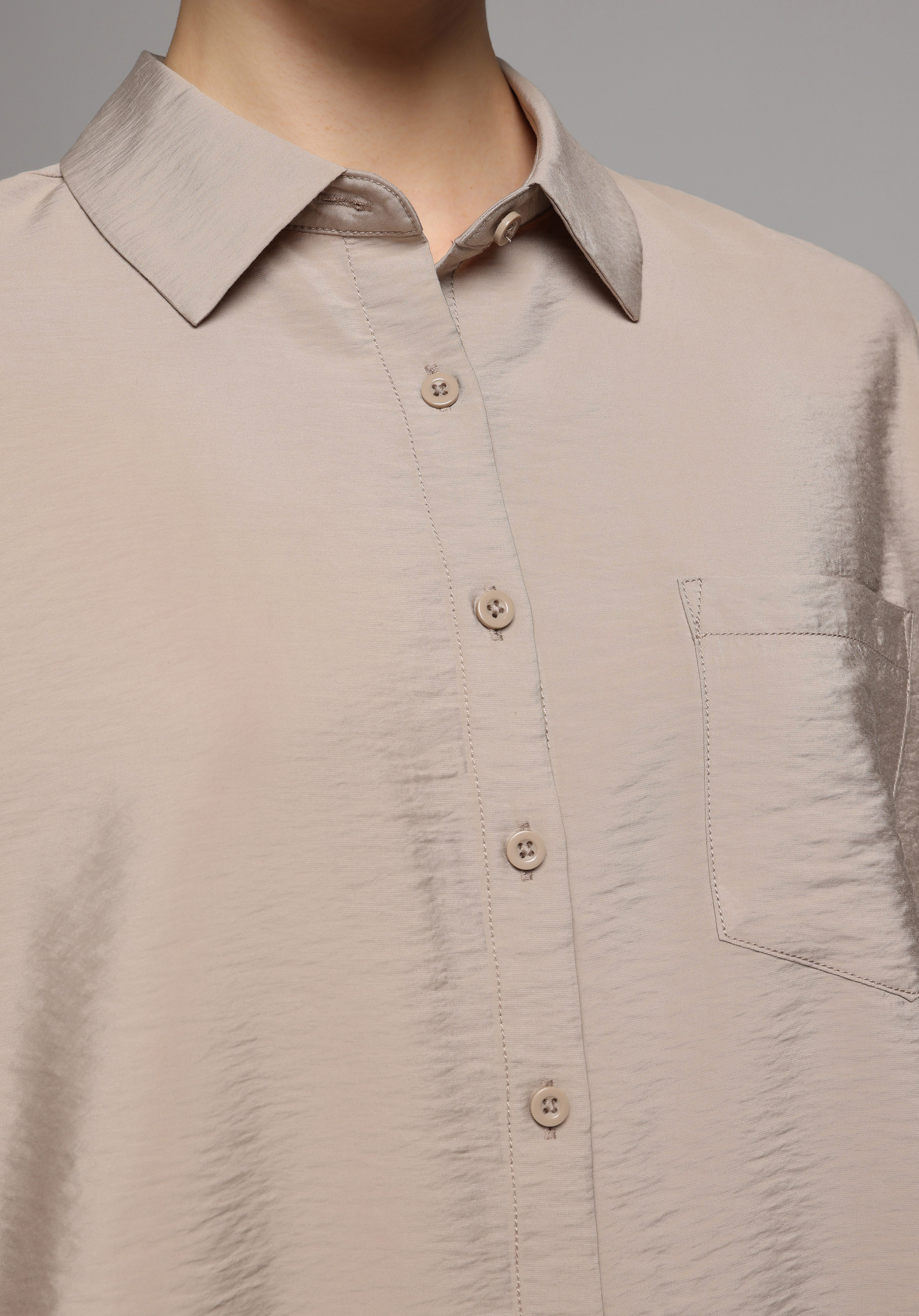 Fashion Fit Shirt Neck Düz Kadın Açik Kahverengi Kısa Kol Gömlek