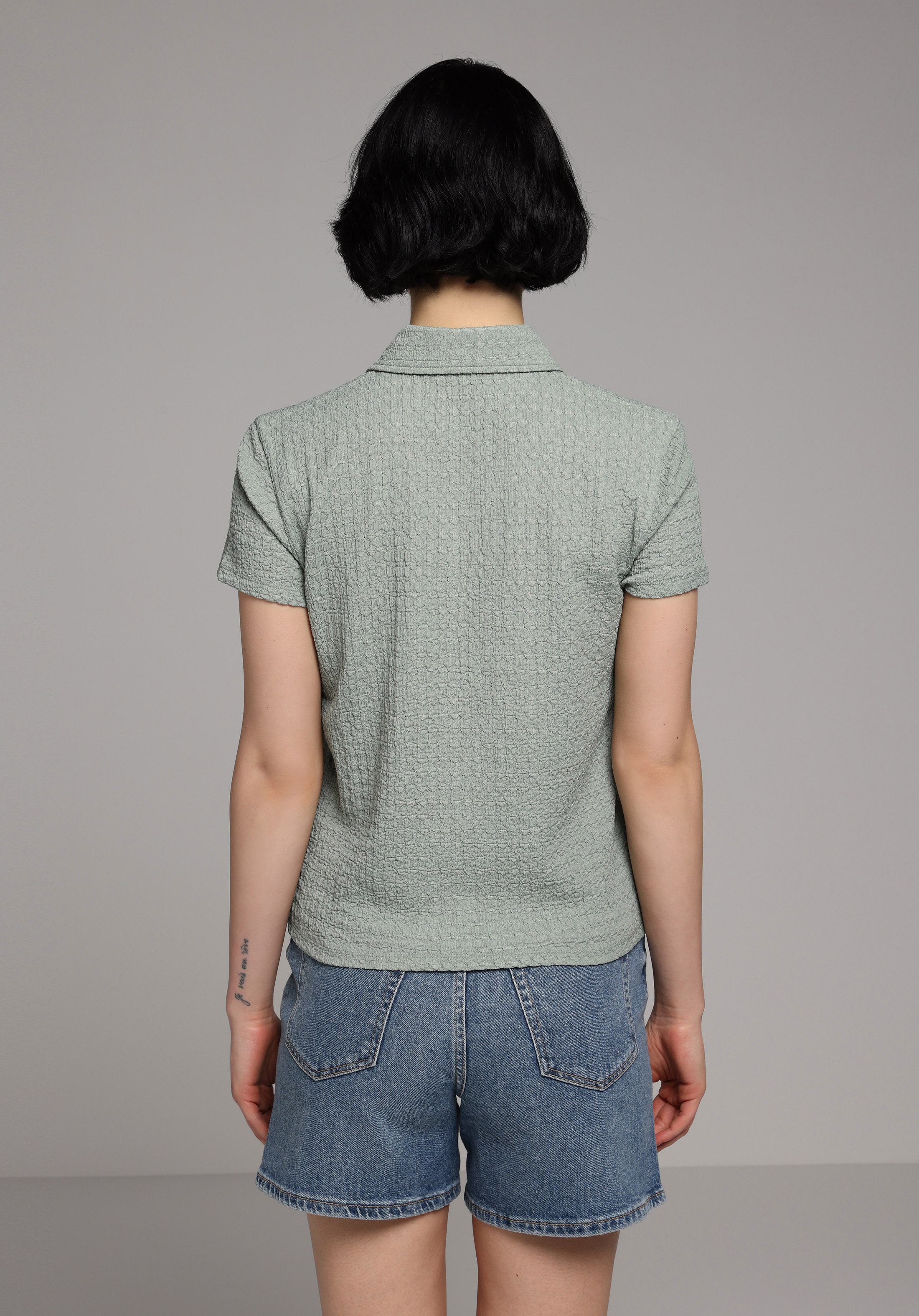 Slim Fit Polo Yaka Düz Kadın Yeşil Kısa Kol Tişört