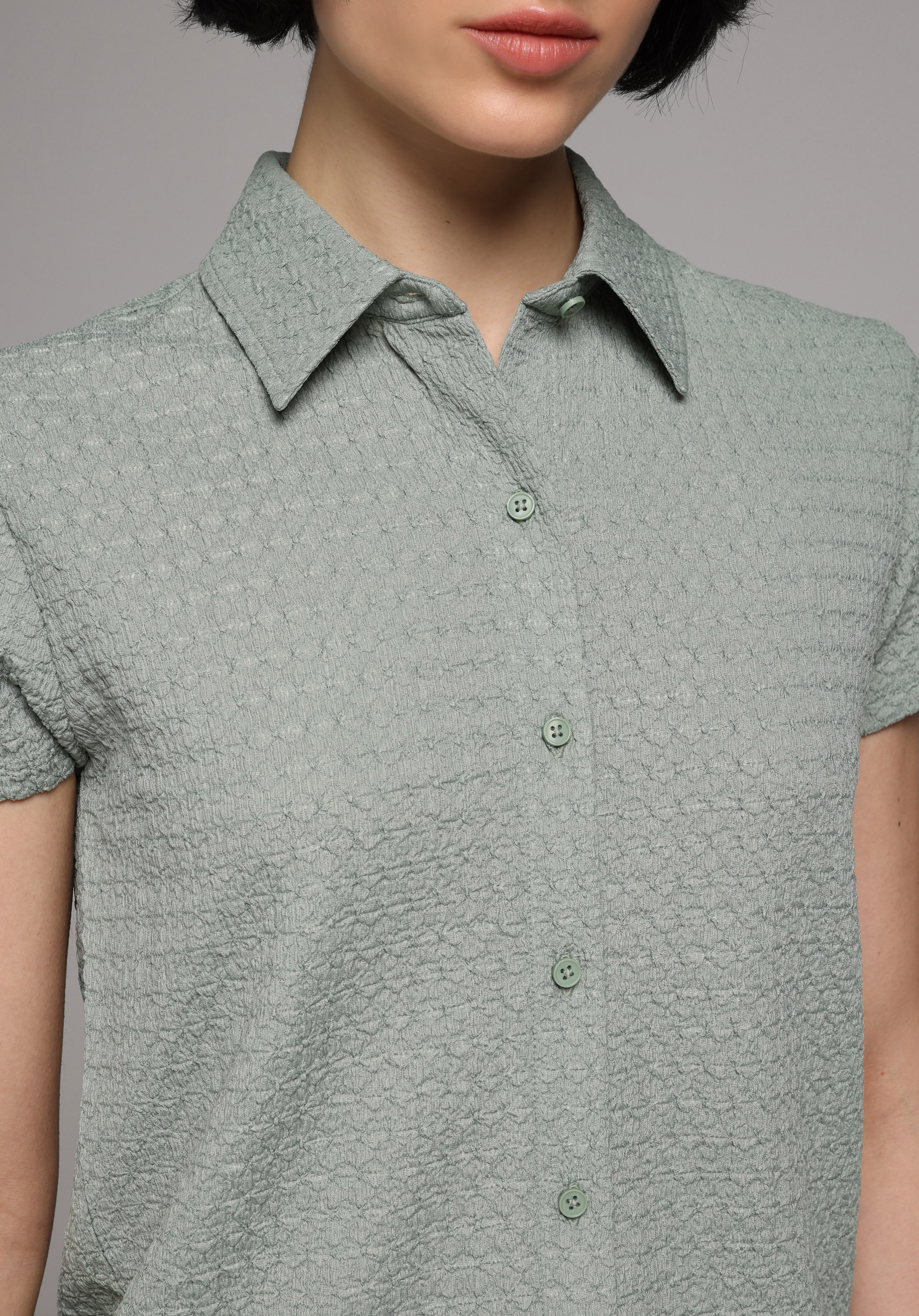 Slim Fit Polo Yaka Düz Kadın Yeşil Kısa Kol Tişört