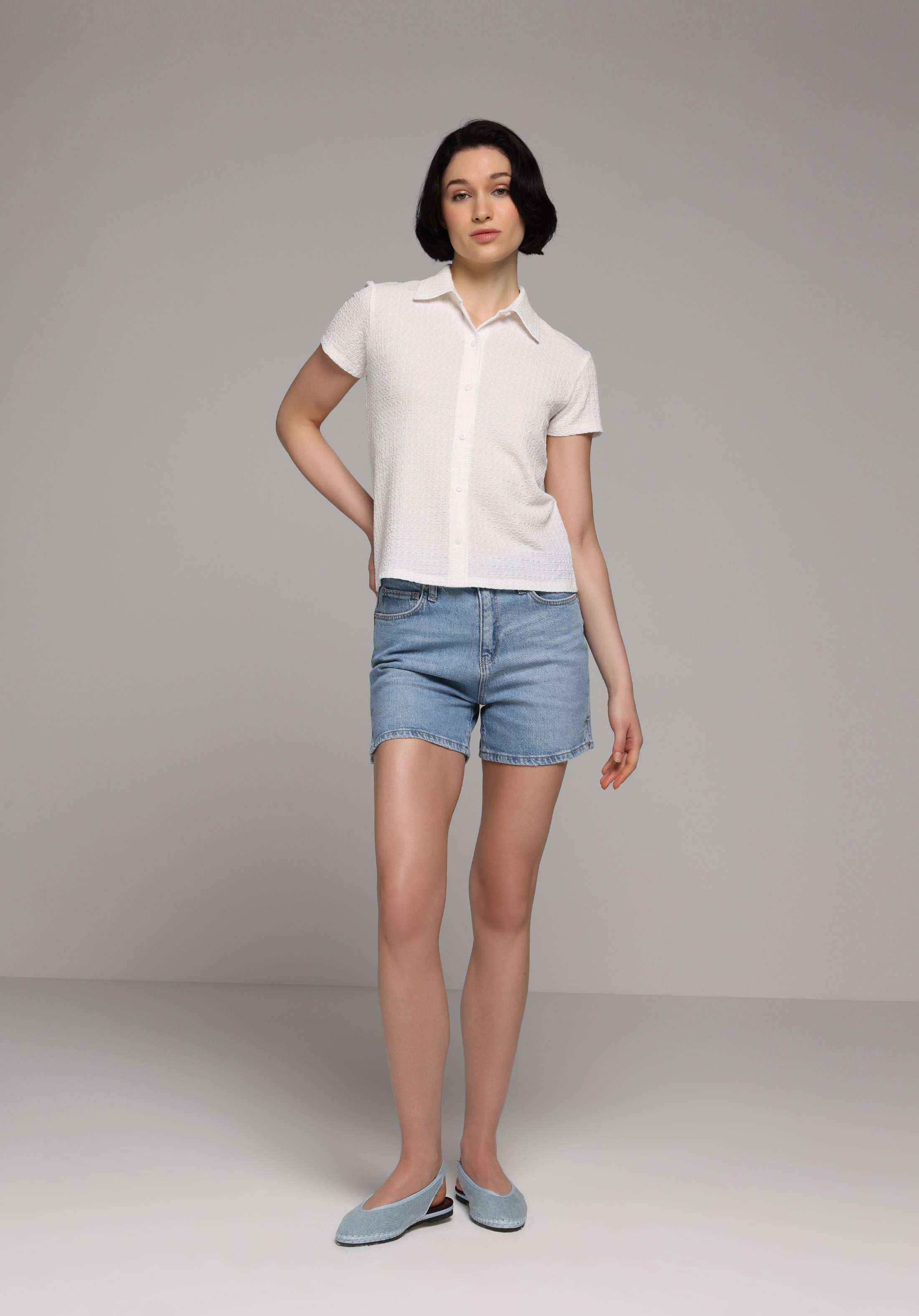 Slim Fit Polo Yaka Düz Kadın Beyaz Kısa Kol Tişört