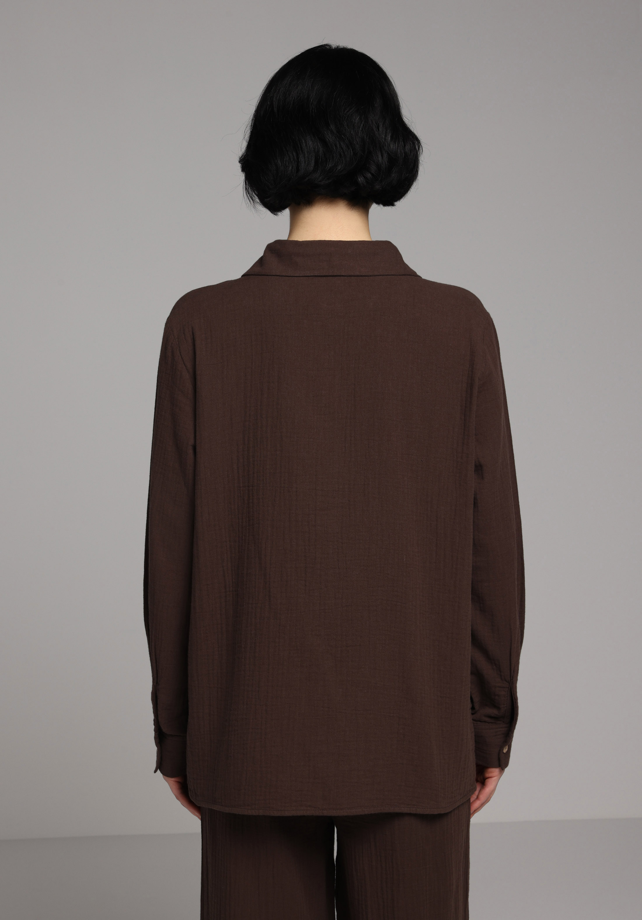Regular Fit Shirt Neck Düz Kadın Kahverengi Kısa Kol Gömlek