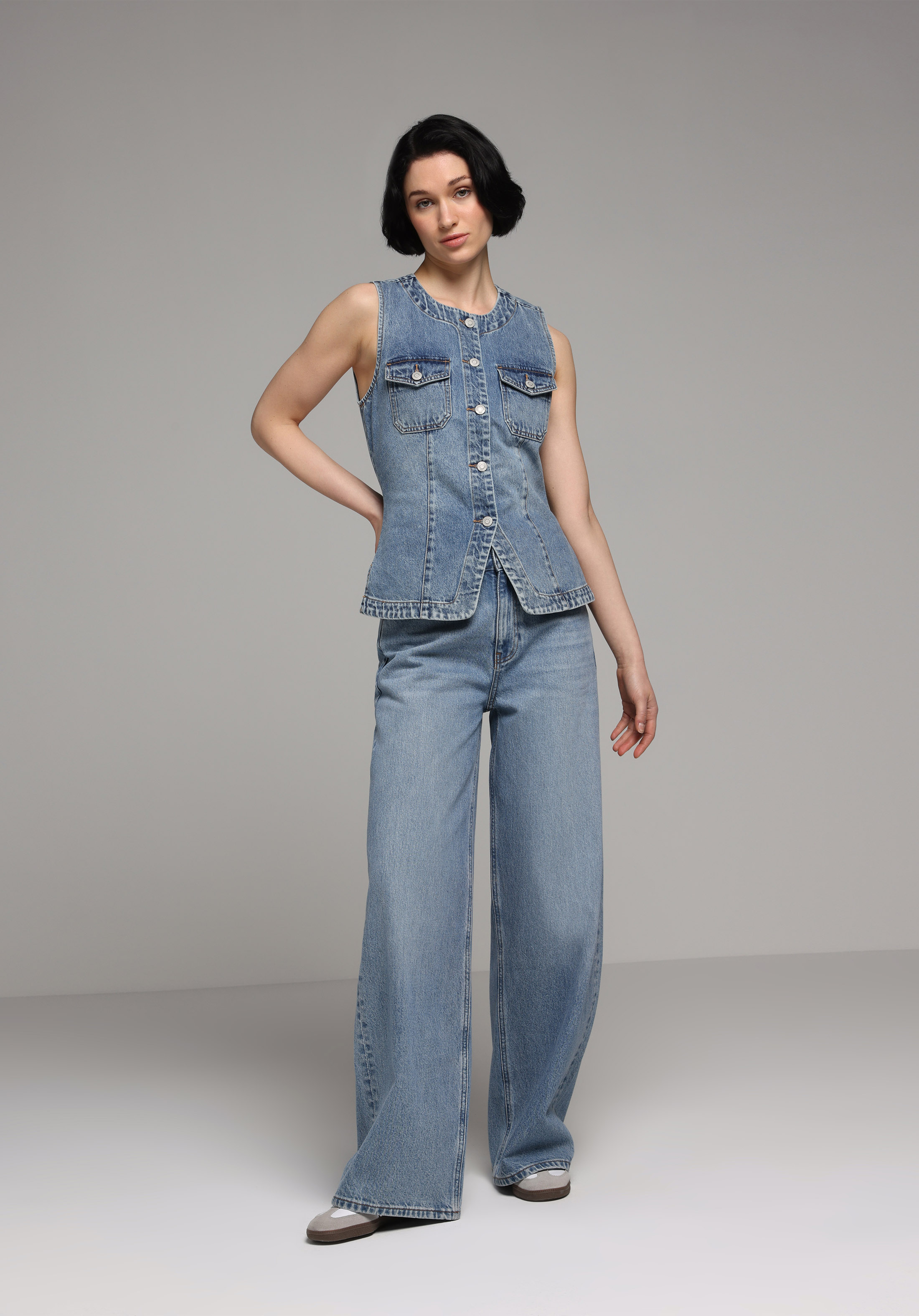 Slim Fit     Kadın Light İndigo Denim Yelek