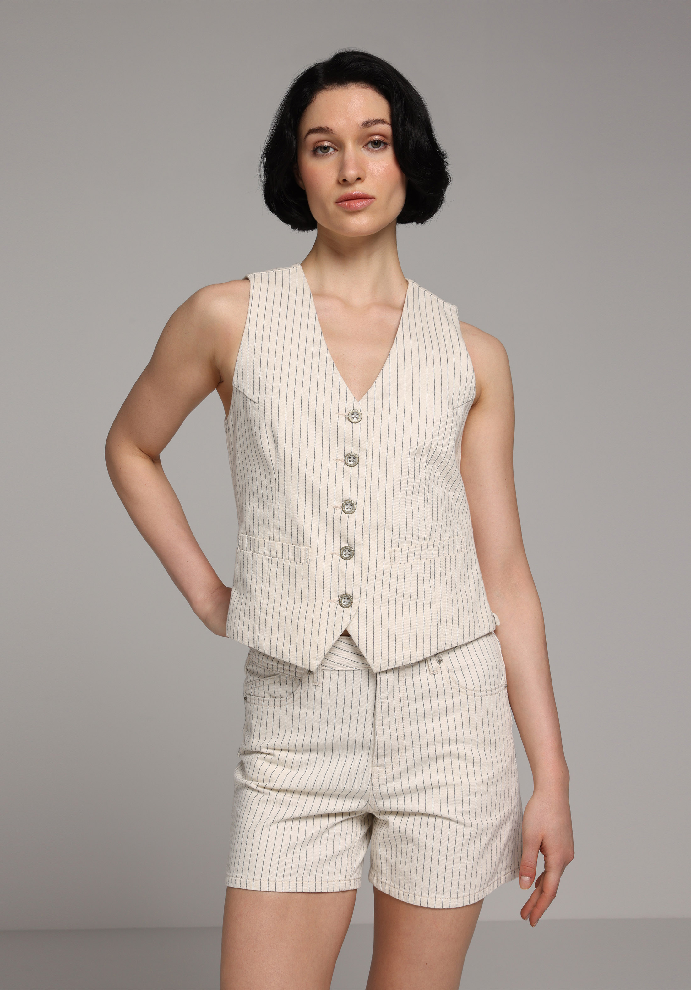 Mom Fit Yüksel Bel Düz Kadın Stripe Denim Jean Şort