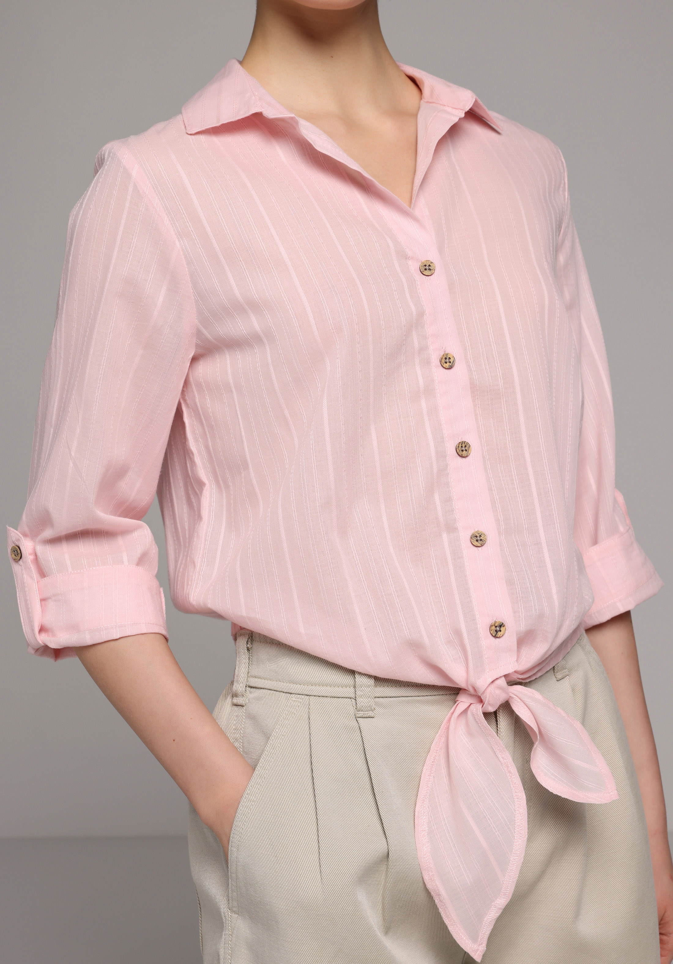 Fashion Fit Shirt Neck Düz Kadın Turuncu Roll-up Gömlek