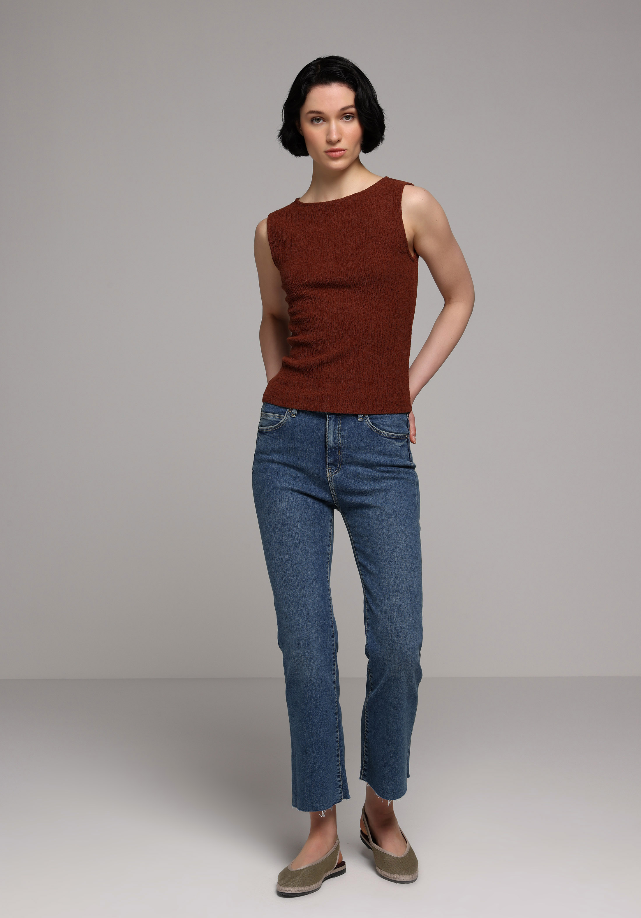 Slim Fit  Kolsuz Kadın Kahverengi Atlet