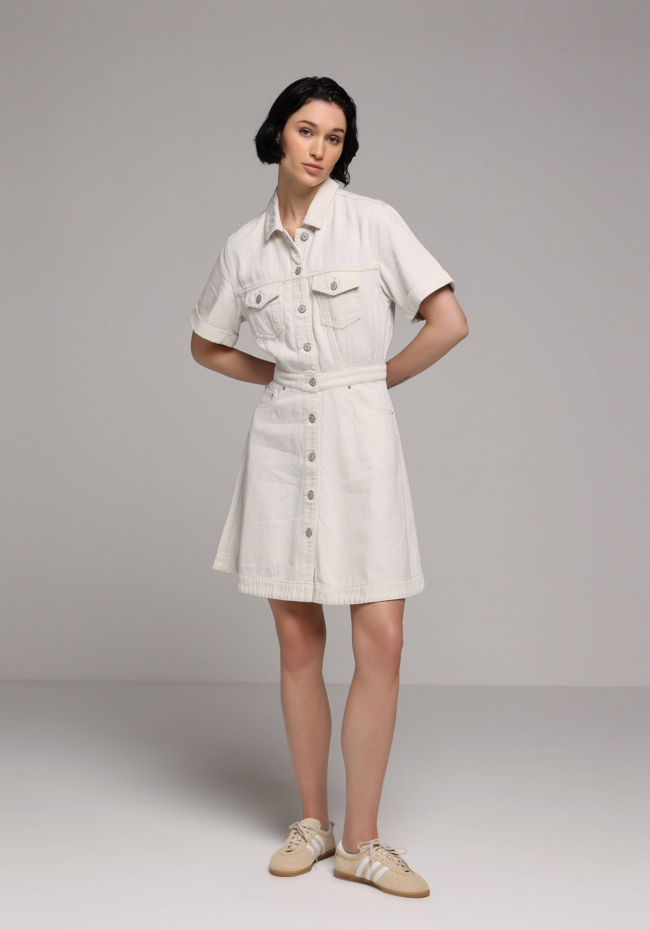 Regular Fit Düz Kadın Colour Denim Kısa Kol Elbise