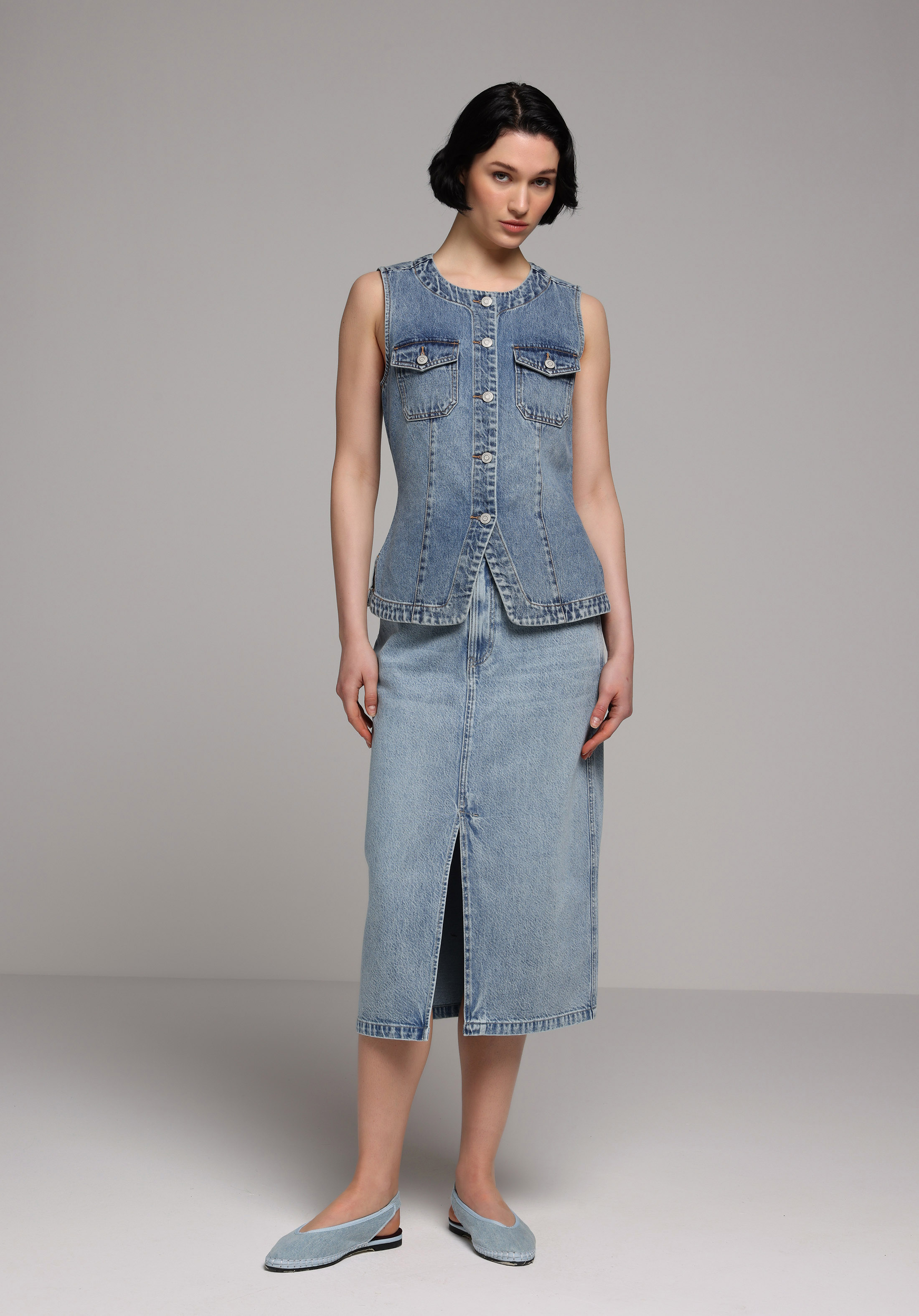 Regular Fit Düz Fermuarlı Kadın Light İndigo Denim Etek