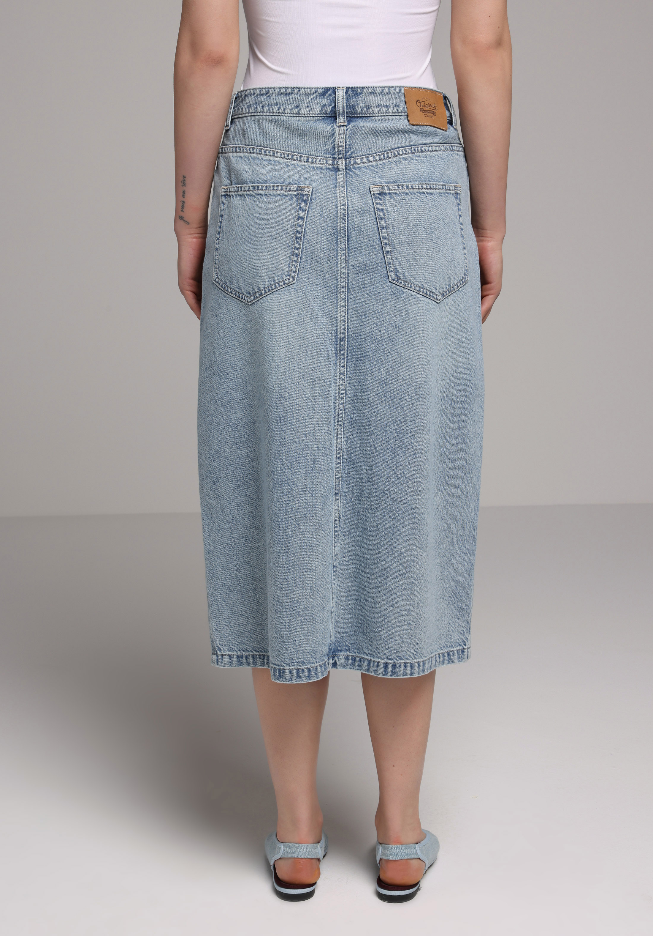 Regular Fit Düz Fermuarlı Kadın Light İndigo Denim Etek