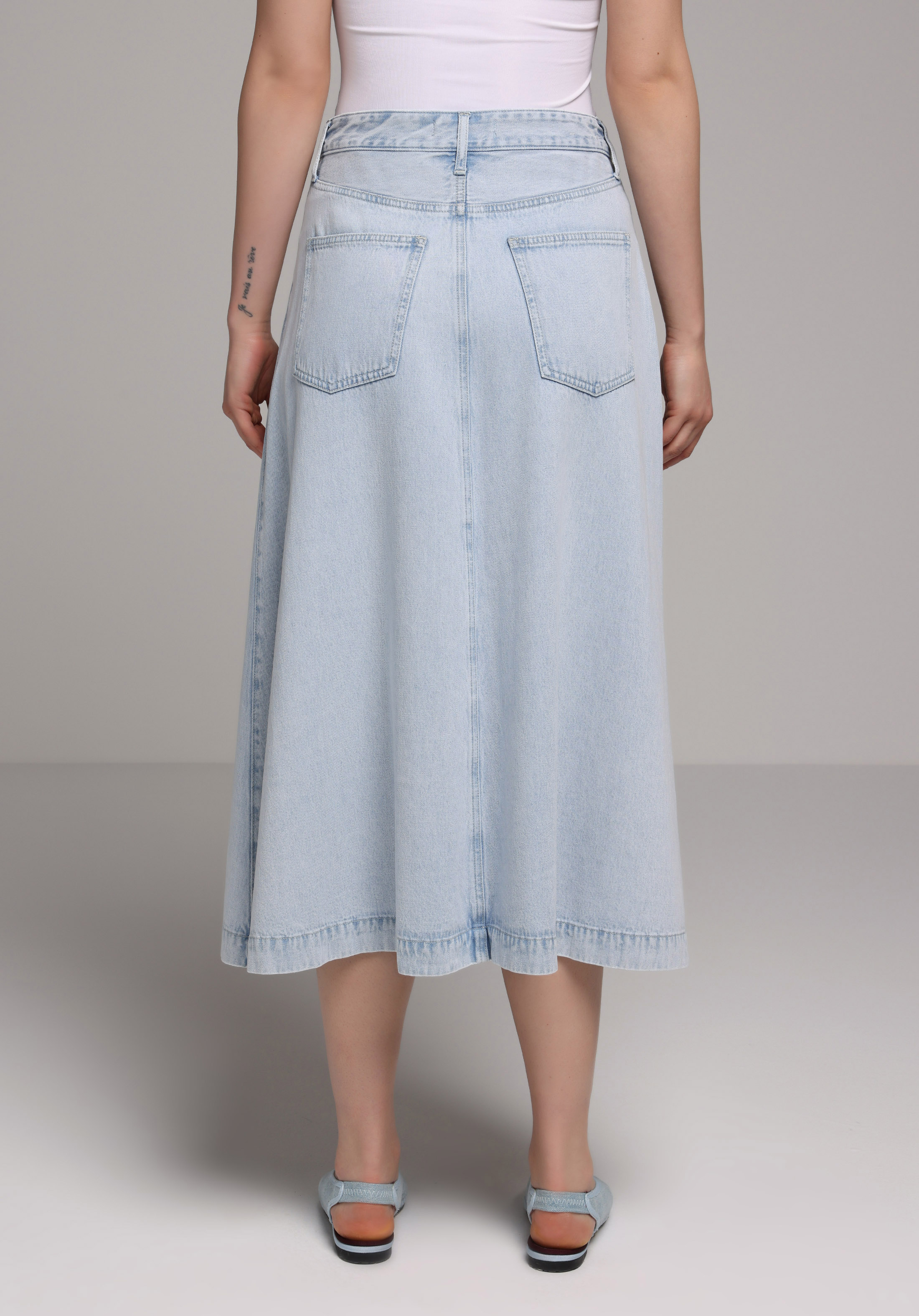 Regular Fit Düz Fermuarlı Kadın Bleach İndigo Denim Etek