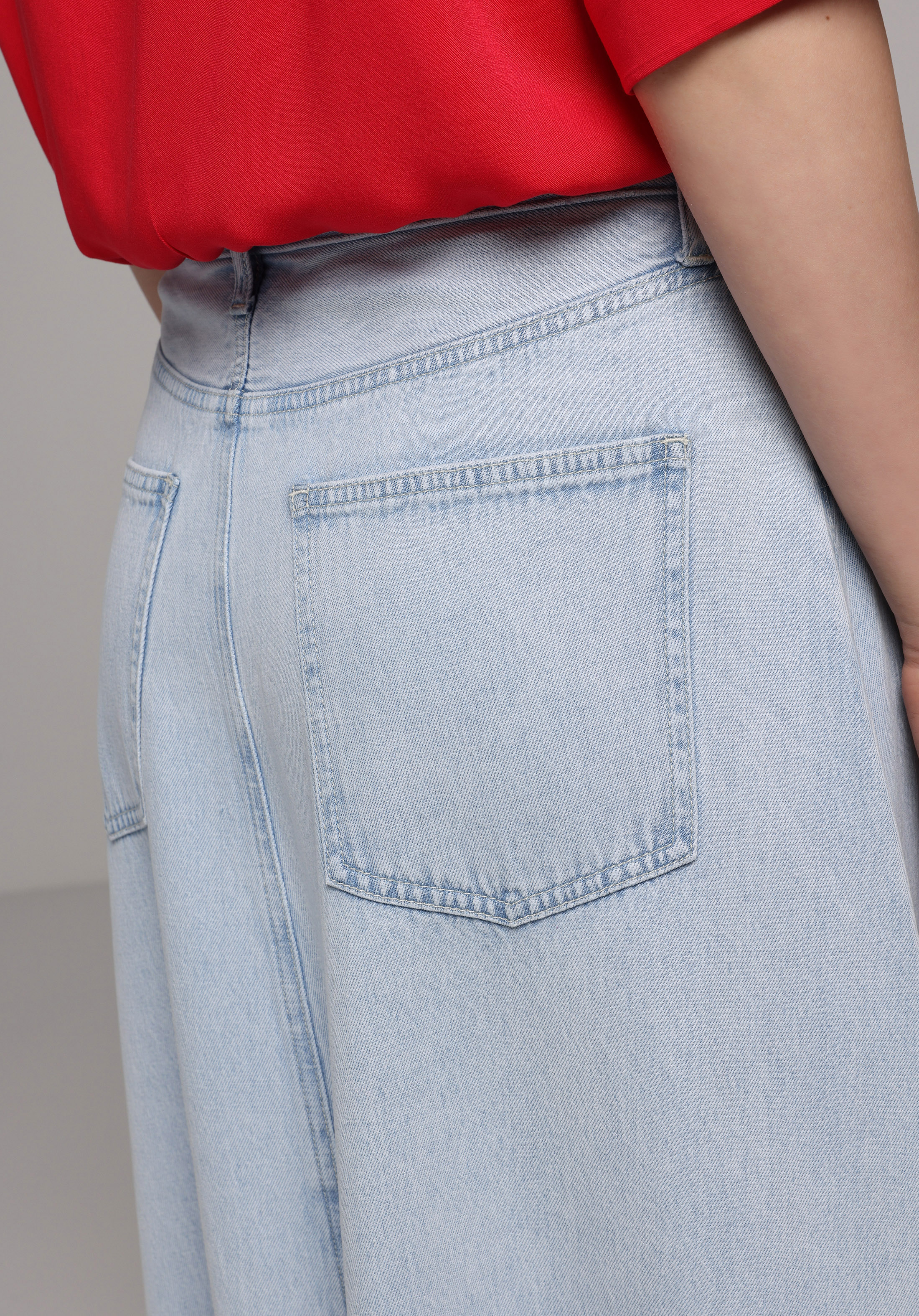 Regular Fit Düz Fermuarlı Kadın Bleach İndigo Denim Etek