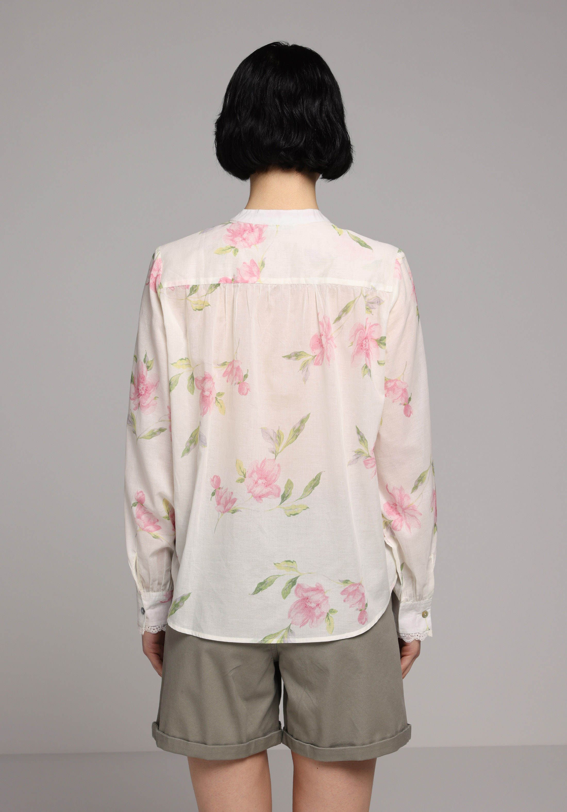 Fashion Fit Yuvarlak Yaka Metraj Baskılı Kadın Pembe Uzun Kol Gömlek