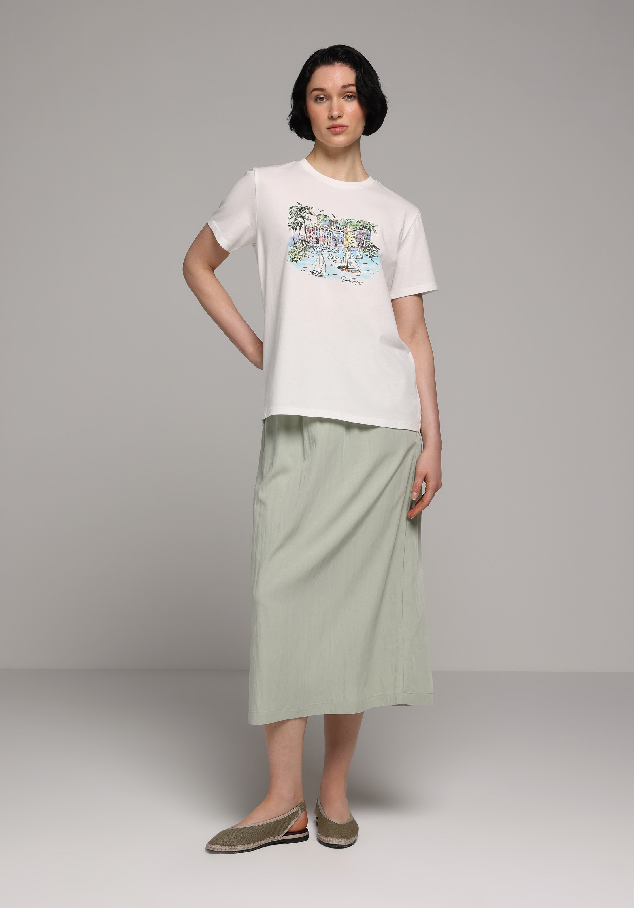 Midi Düz  Kadın Yeşil Etek